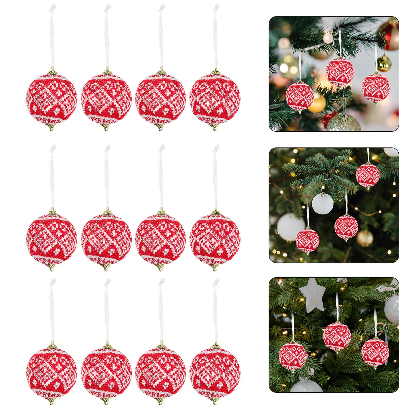 Bolas de Navidad Colgantes Rojas Pequeñas 12 Piezas Adornos Navideños Tejidos de Tela y Poliéster para Decoración del Árbol y Ambiente Festivo en Hogar Oficina o Aula