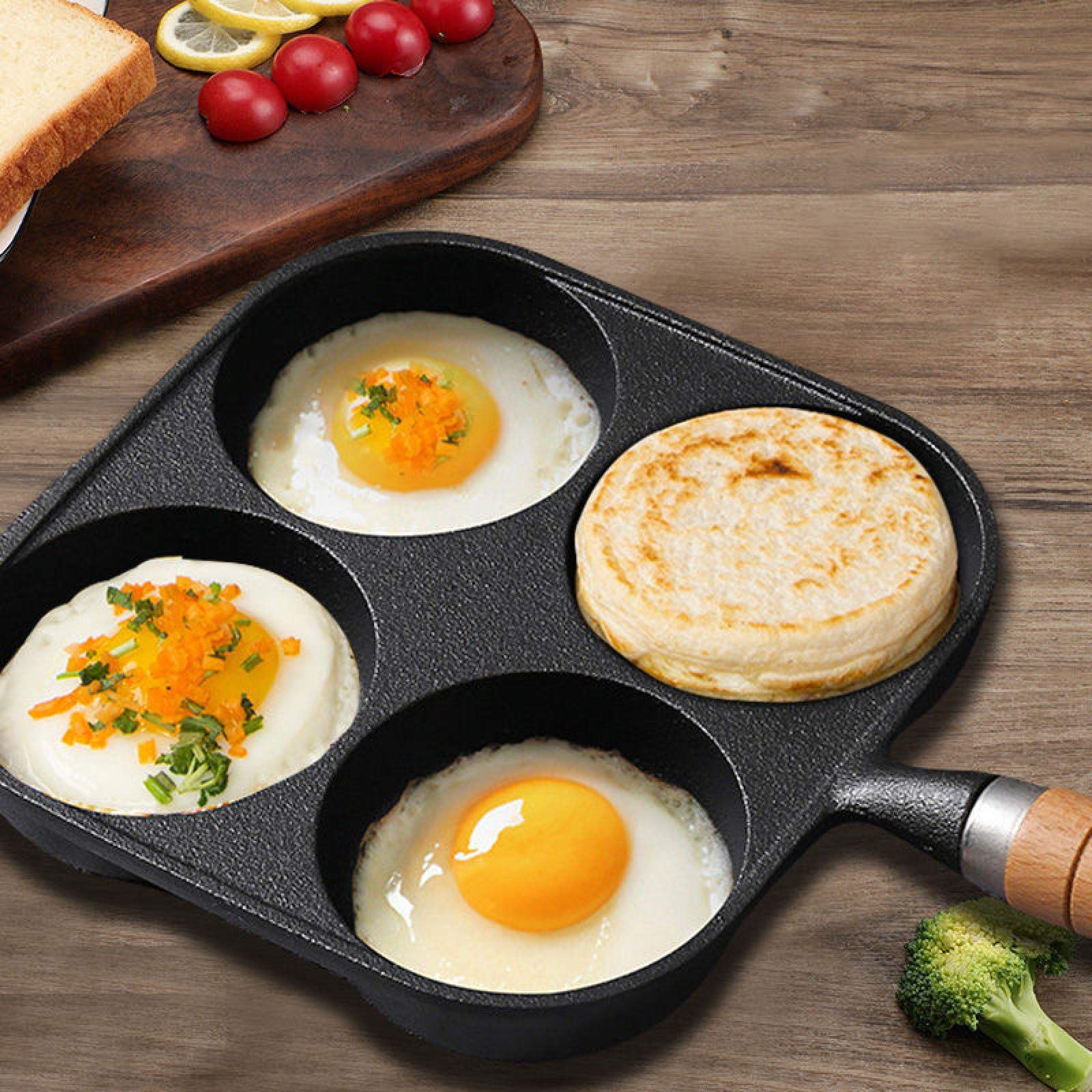 Panela de hambúrguer de ovos, panela de omelete com 4 furos, sem revestimento químico, antiaderente, panqueca,