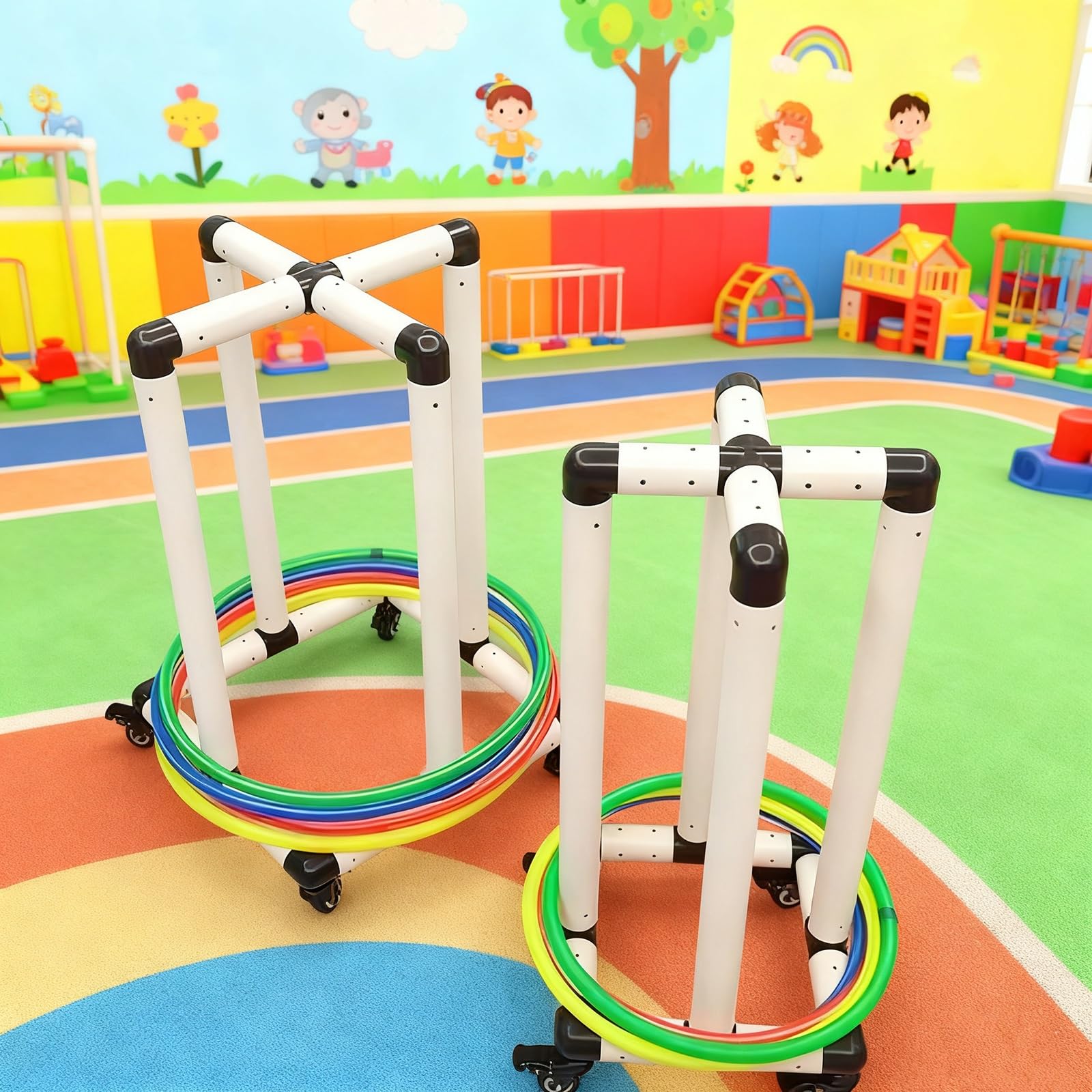 Supporto per Hula Hoop Carrello portaoggetti per hula hoop in PVC facile da montare con ruote, supporto/organizzatore mobile per hula hoop per studio yoga, palestra