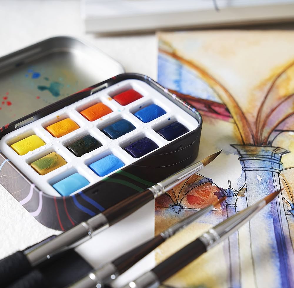 水彩画キット 楽天市場】水彩本 | 水彩画本セット - ブラシ付き工作キット、24