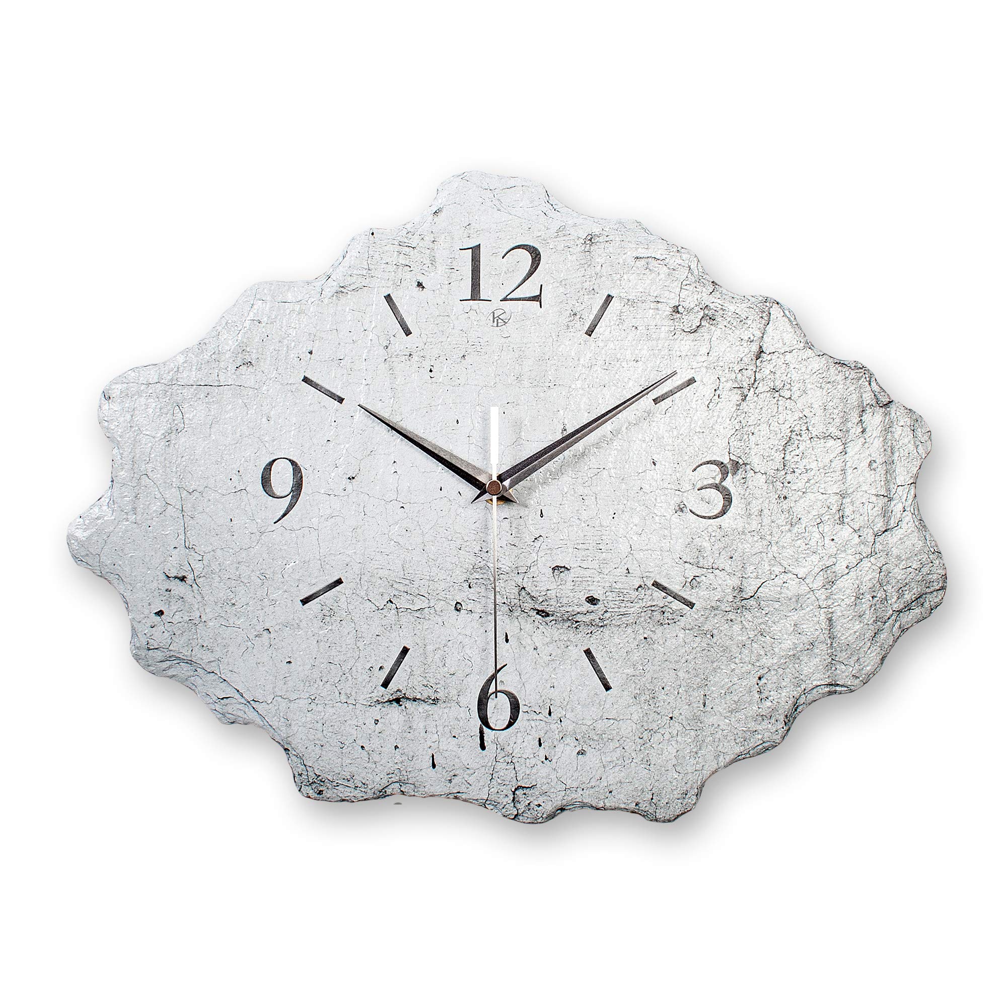 Kreative Feder Designer wandklok van steen (beton) afmetingen 35x25cm grijs met fluisterstil radiouurwerk - paardenbloem