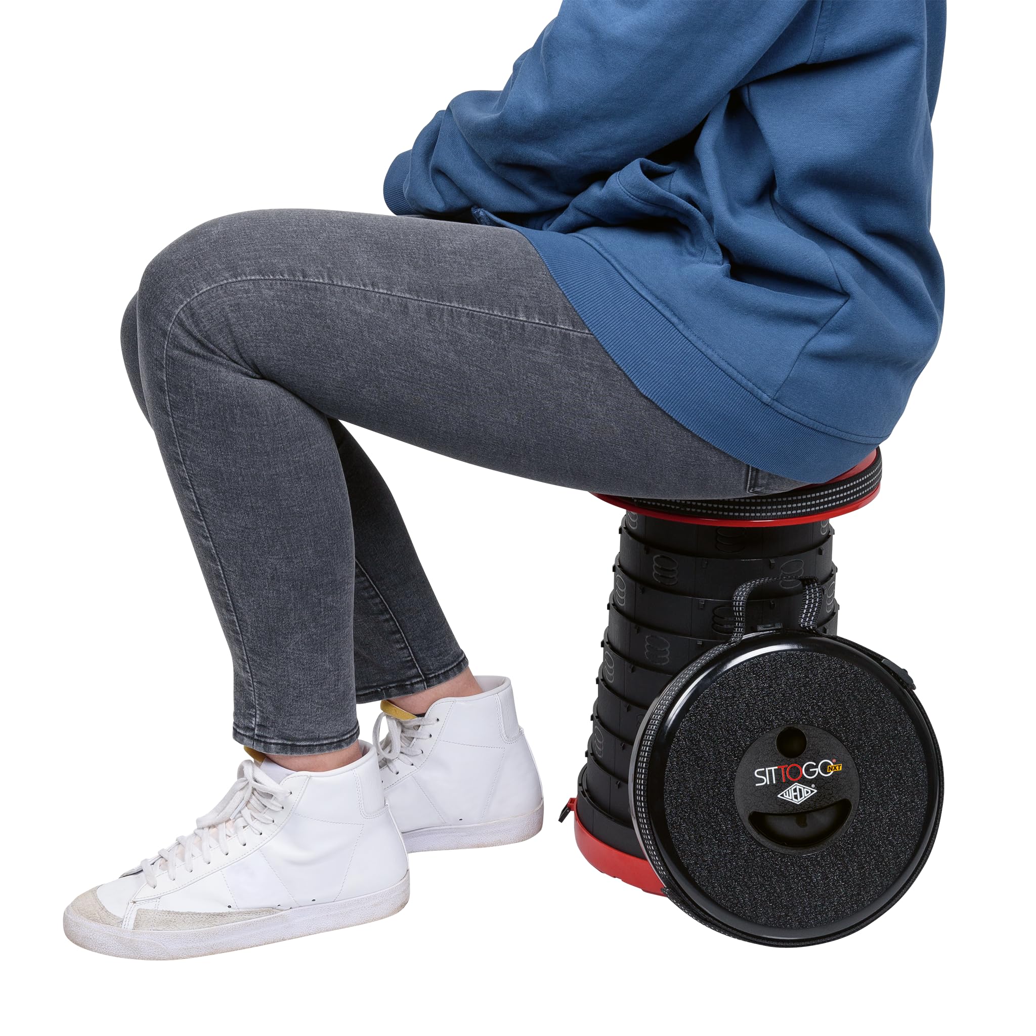 Wedo SITTOGO®NXT PP taboret teleskopowy, certyfikat TÜV i GS, ulepszona trzecia generacja, waga 1,06 kg, nośność 150 kg, kolor czarny