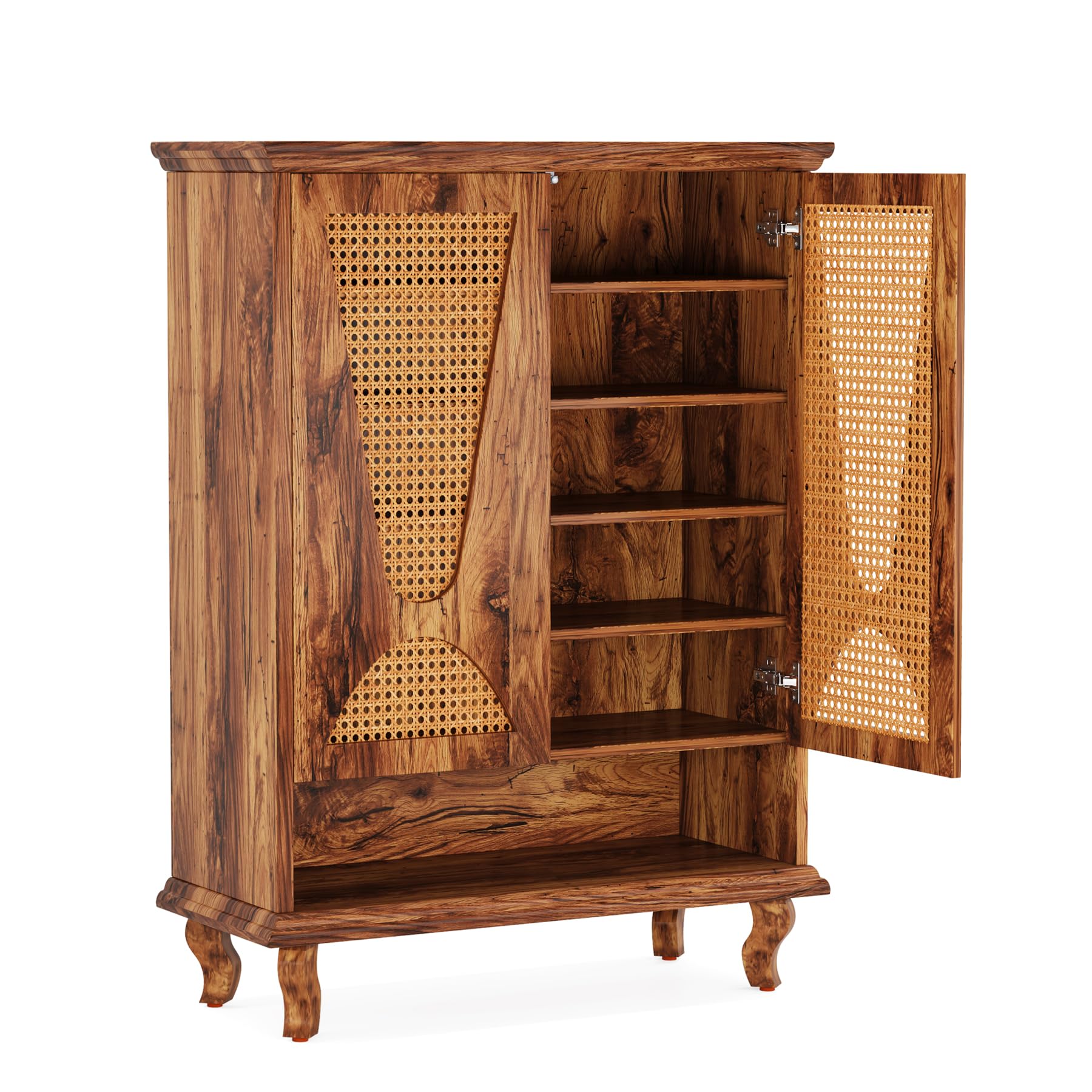Tribesigns Rattan-Schuhschrank mit 2 Türen, 75x 37x 110cm, Schuhkipper schmal,7-stöckig Schuhregal für 25 Paar Schuhe Regal für Eingang, Flurschrank,Wohnzimmer