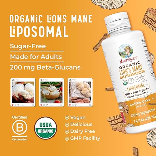 Miniatura 8 de MaryRuth Organics Suplemento de melena de león  Liposomal de ultra absorción  Hongo melena de león de espectro completo  200 mg de beta-glucanos por