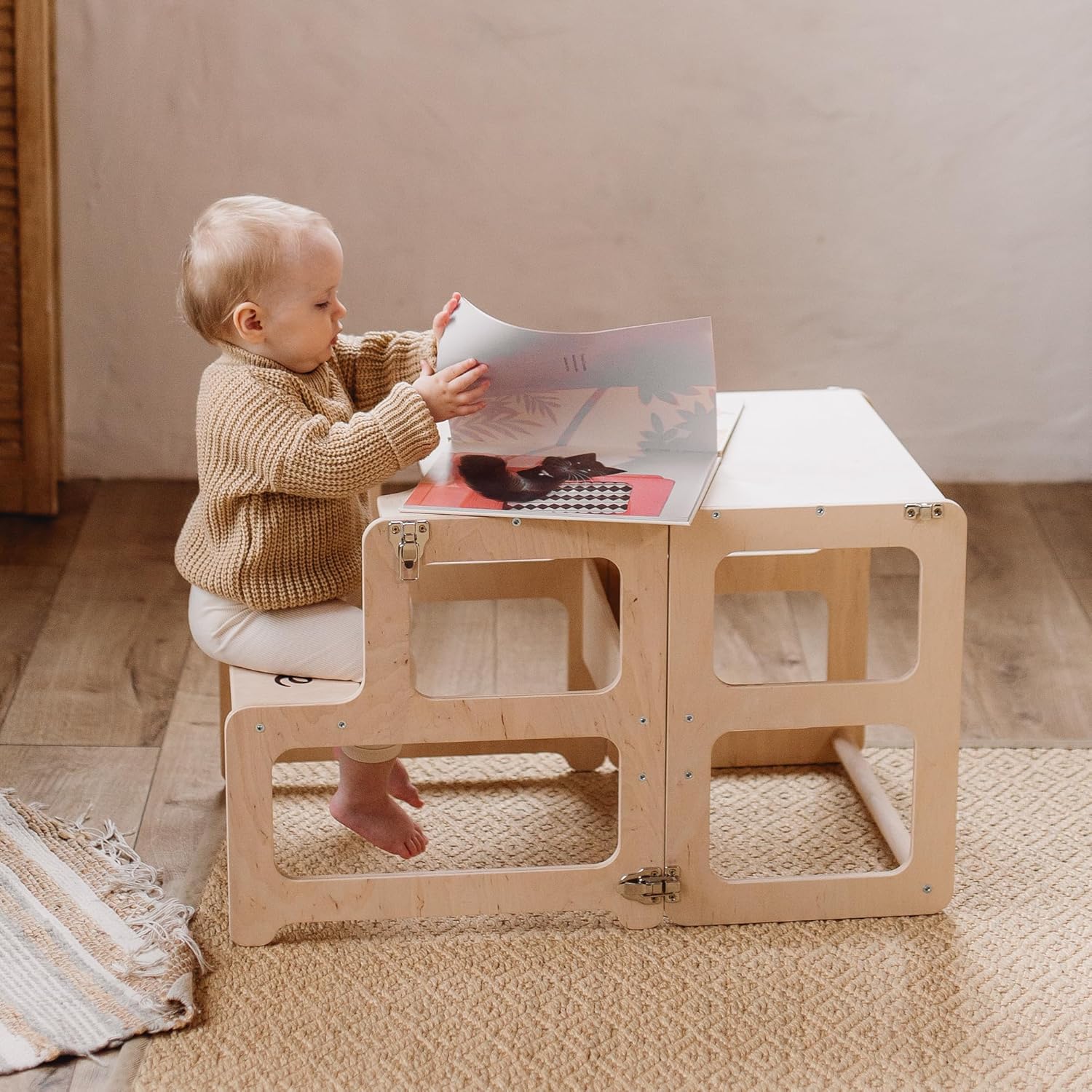 Kitchen Tower, Toddler Tower, Montessori Kitchen Tower, Kitchen Stool, Montessori Furniture, Activity Tower (Natural Wood, With Extra Chair)