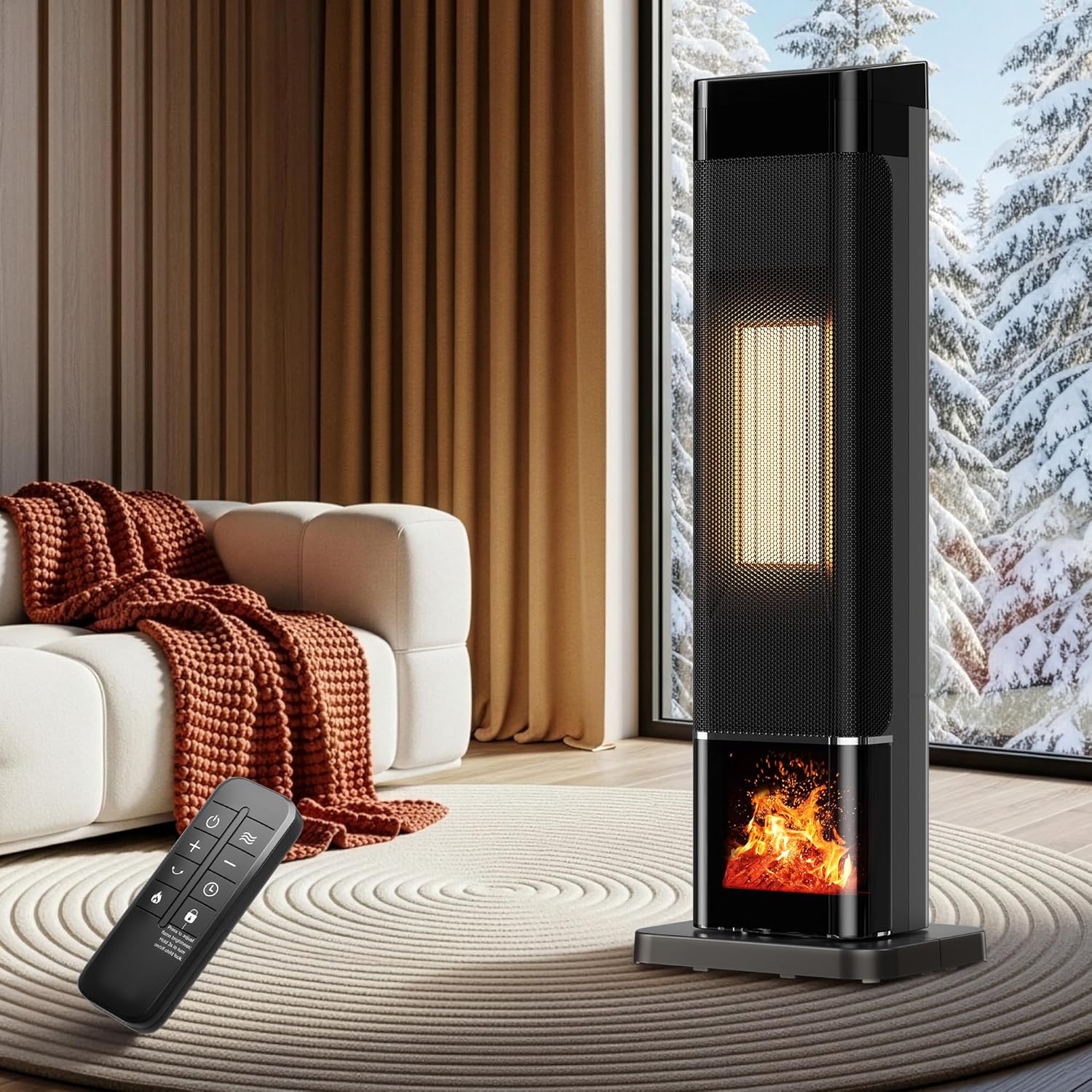Uthfy Space Heater for indoor use Large Room Heater with 3D Flame Effect 1500W Electric Portable Heater with