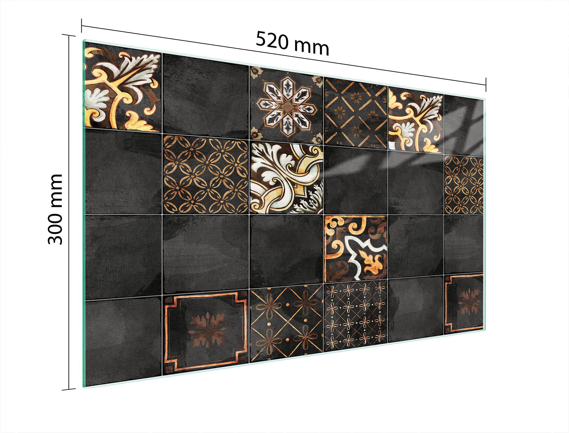 Planche à découper en verre Ceranfeld 1 pièce 52 x 30 cm, plaque de découpe en verre, protection anti-éclaboussures, plaque en verre universelle, cuisine, Mosaïque Ardoise