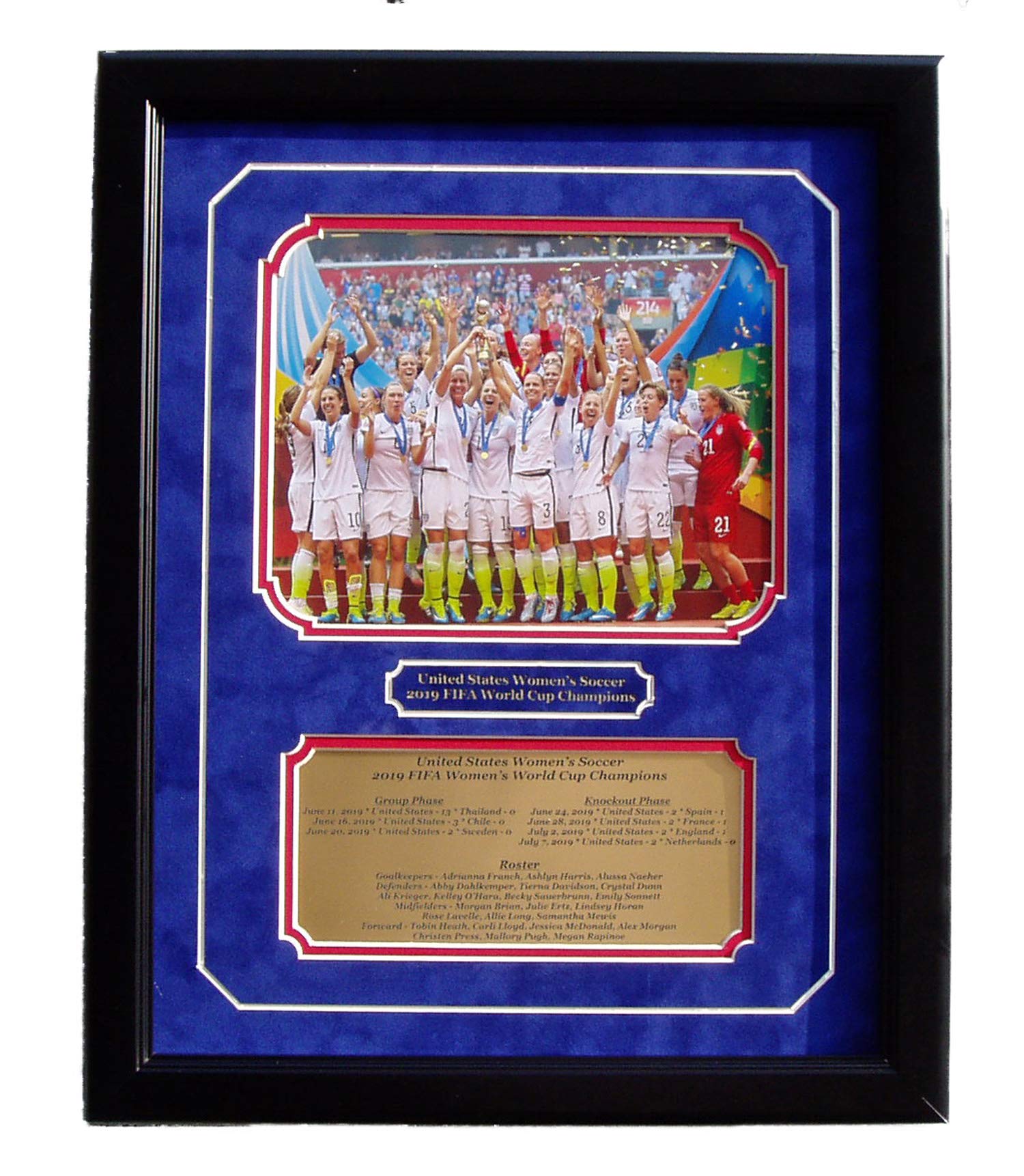 GFSF United States Women's Soccer 2019 FIFA World Cup Champions 8x10 Professionally Framed with an Engraved nameplate