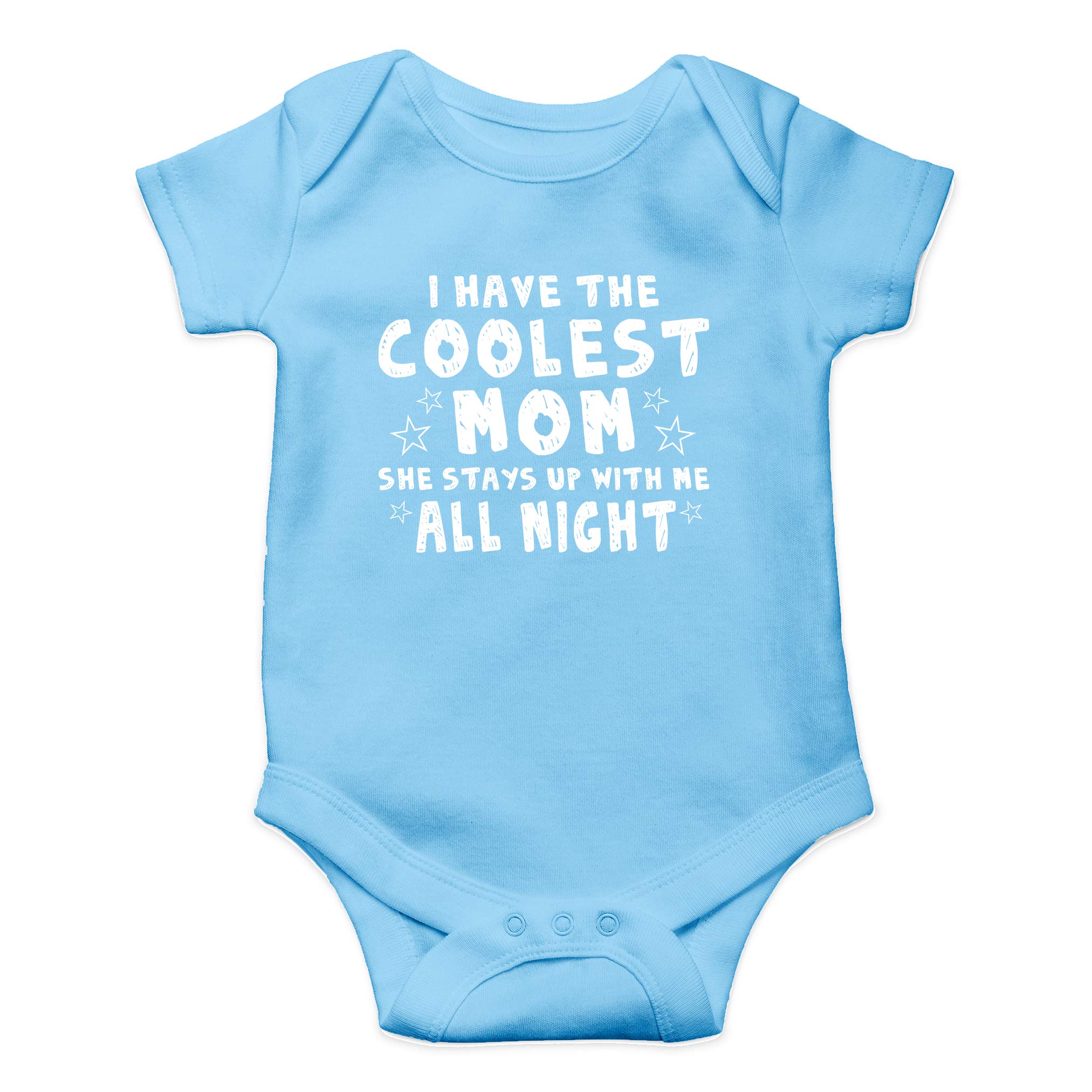 AW Fashions I Have The Coolest Mom, She Stays Up With Me All Night Baby Bodysuit Funny Cute Romper Outfit