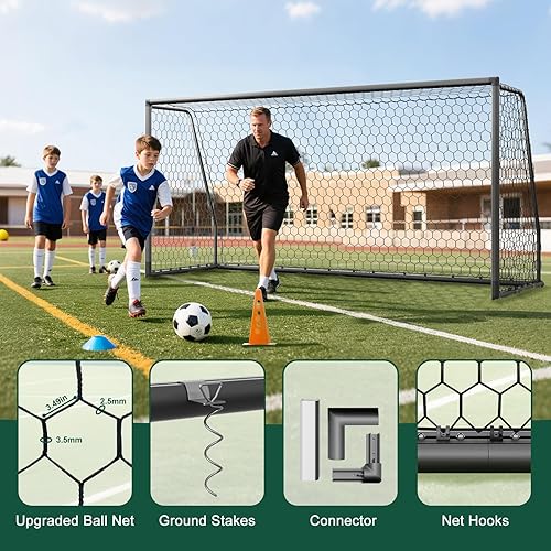 Miniatura 4 de MOPHOTO Soccer Goal, 6X4/8x6/10x6.5/12x6/16x7/18.5x6.5/21x7/24x8ft Soccer Goals for Backyard, Full Size Soccer Goal for Teens & Adults Training