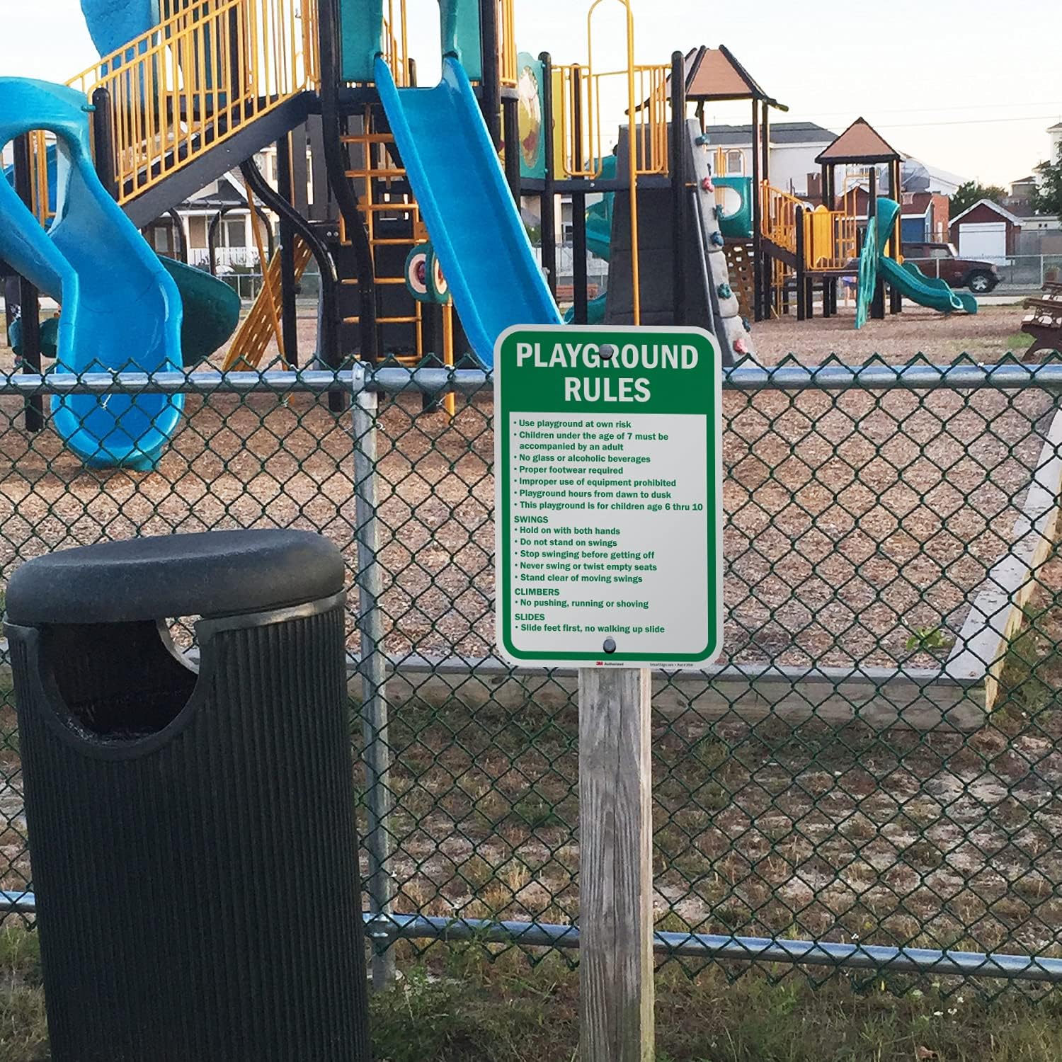 SmartSign 18 x 12 inch “Playground Rules - Use At Own Risk, Children Should Be Accompanied...” Metal Sign, 63 mil Aluminum, 3M Laminated Engineer Grade Reflective Material, Green and White, USA-Made