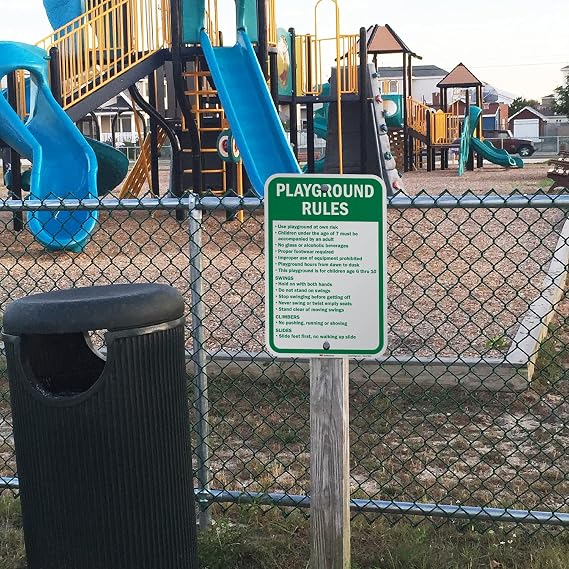 SmartSign 18 x 12 inch Playground Rules - Use At Own Risk, Children Should Be Accompanied... Metal Sign, 63 mil Aluminum, 3M Laminated Engineer Grade Reflective Material, Green and White, USA-Made