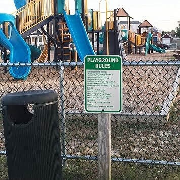 SmartSign 18 x 12 inch Playground Rules - Use At Own Risk, Children Should Be Accompanied... Metal Sign, 63 mil Aluminum, 3M Laminated Engineer Grade Reflective Material, Green and White, USA-Made