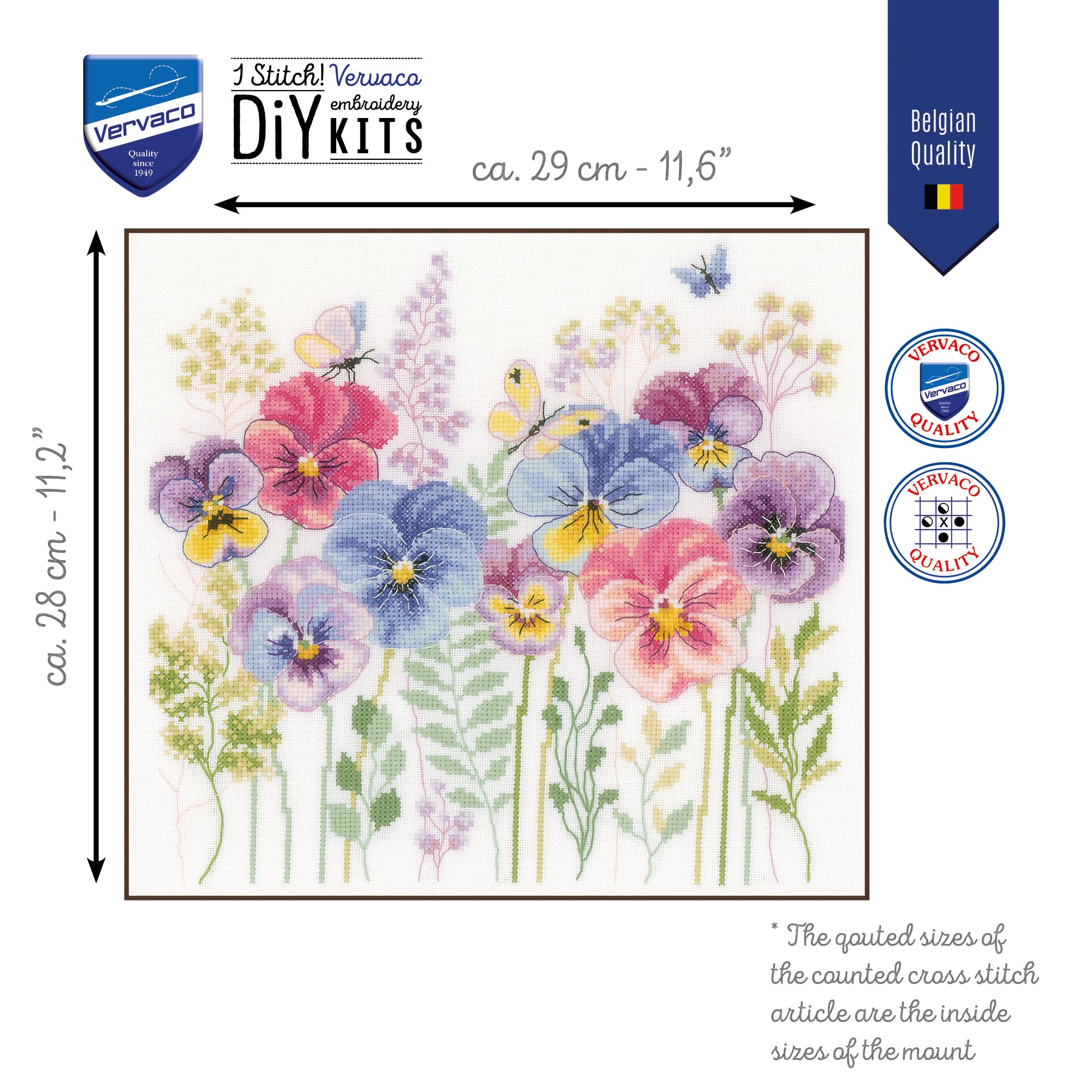 Vervaco Kit Punto Croce Contato VIOLE DEL PENSIERO ED ERBE Decorativi Per Pareti ca. 29 x 28 cm Set Fai Da Te Creativo Adulti Casa Decor Arte Da Parete Kit Per Hobby Cross Stitch
