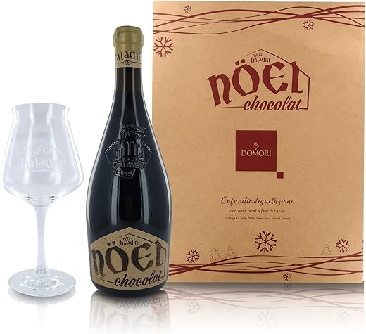Domori Set Degustazione Birra Nöel Chocolat Baladin: Confezione Regalo con Bottiglia di Birra 75cl e Bicchiere