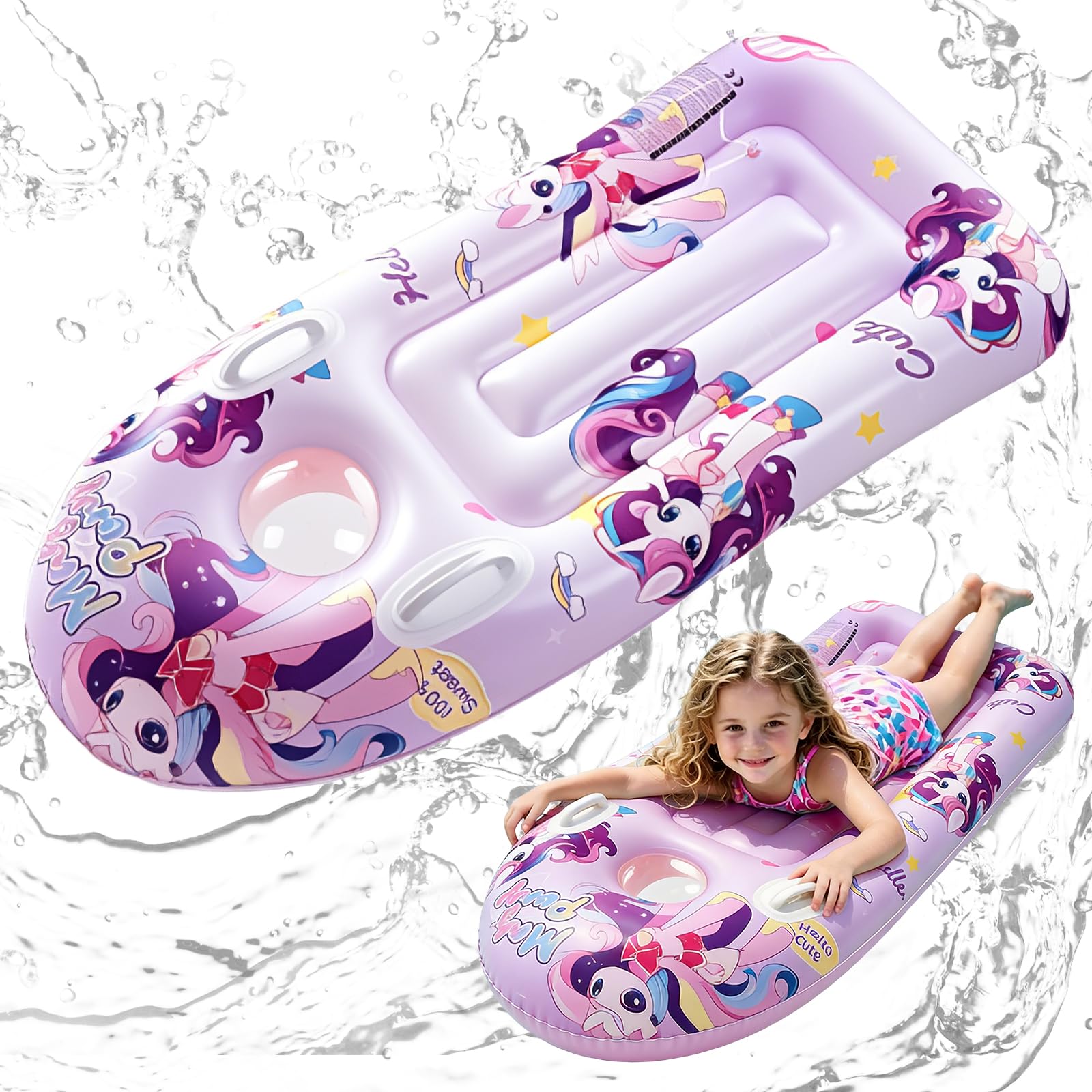 CIYIN Tavole da Surf Gonfiabile, Bodyboard Gonfiabile con Manici, Tavola da Nuoto Gonfiabile per Bambini, Tavoletta Mare Bambini per Scivoli d'Acqua, Spiagge, Piscine - 110 x 46cm