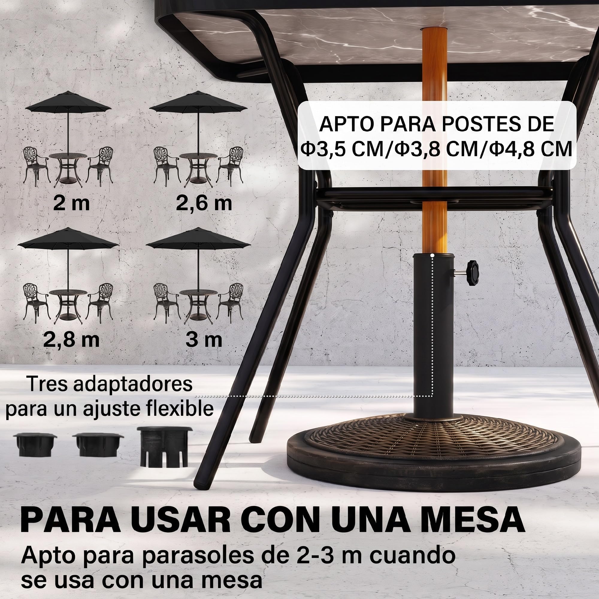 Outsunny Base para Sombrilla de Jardín Postes 35/38/48 mm Ø48x34 cm Bronce | Peso Neto 13 kg, Soporte de Parasol, Cemento Retro, para Terraza Patio Exterior