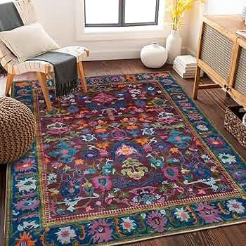 Amazon｜ペルシャ風 ラグ 赤 140*200cm レッド ネイビー 青 紺