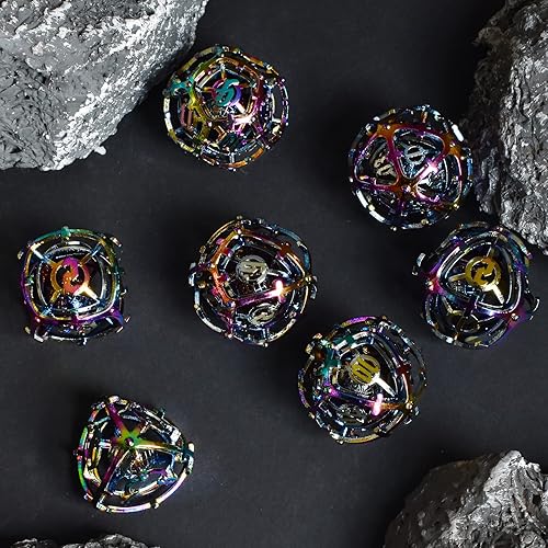 Miniatura 5 de RULE DICE Dados DND de metal musical, juego de 7 dados de metal musical, rodando como si el sonido de campanillas de viento, dados DND hechos a mano