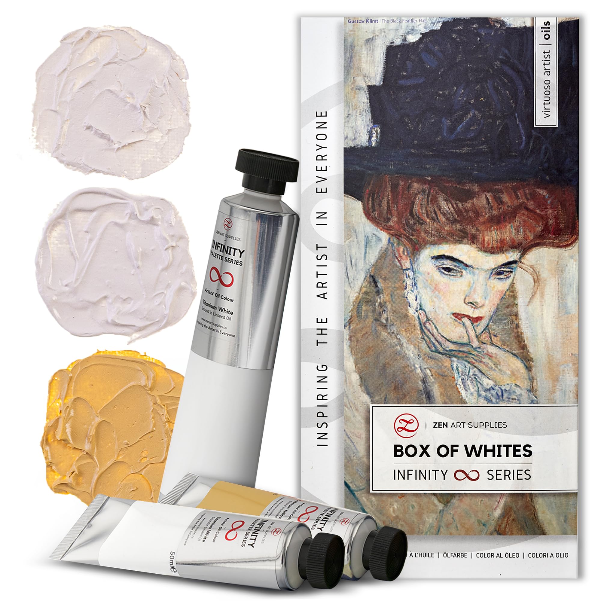 Box of Whites by ZenART for Flawless tints - 200ml Titanium White, 50ml Zinc Titanium White & Naples Yellow Ochre - Non-Toxic, Highly Pigmented, Creamy, Lightfast Oil Paints
