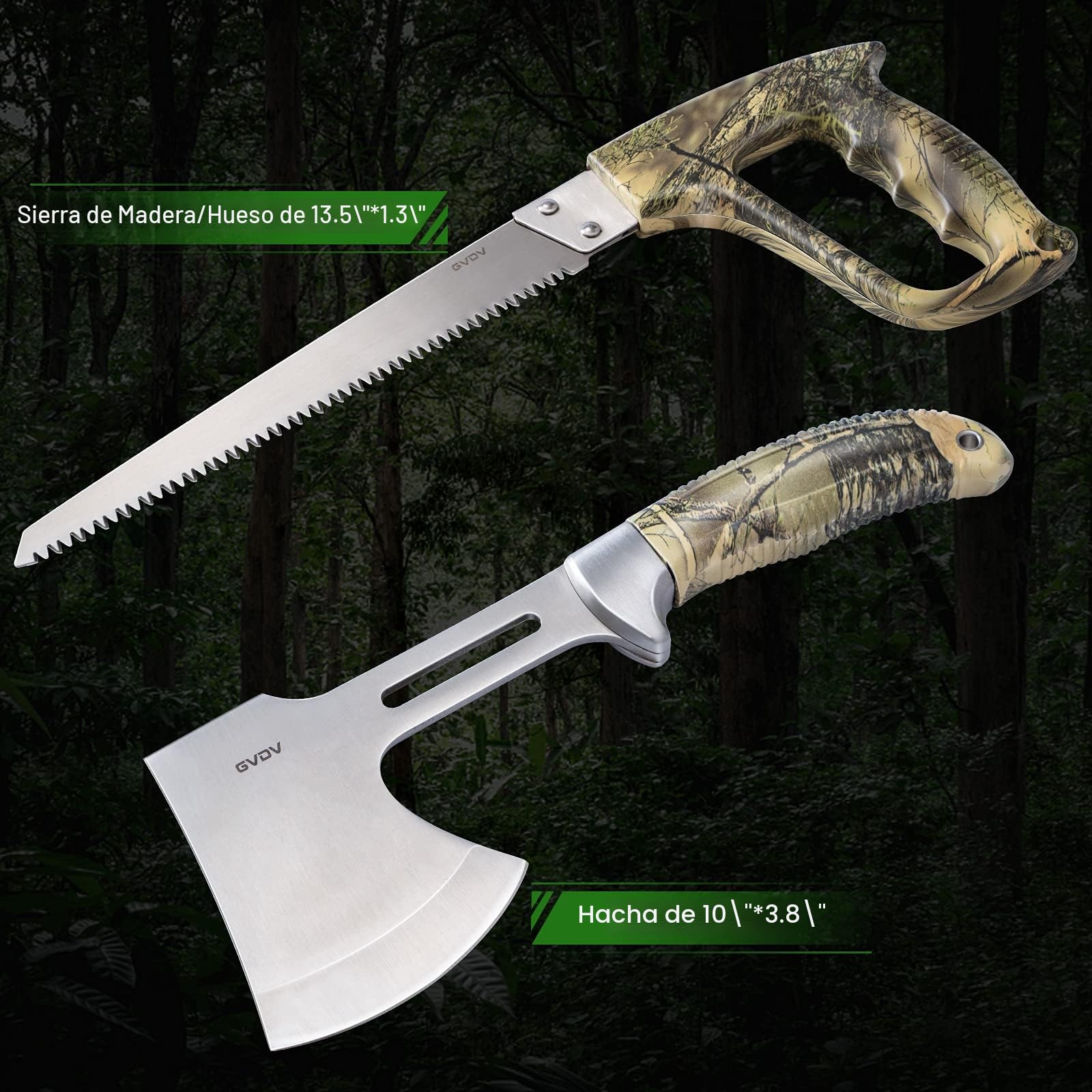 GVDV 14 Piezas Juego de Cuchillos de Caza, Cuchillo Desollador con Gancho para el Intestino, Cuchillo de Capa, Hacha, Sierra para Madera/hueso y Más