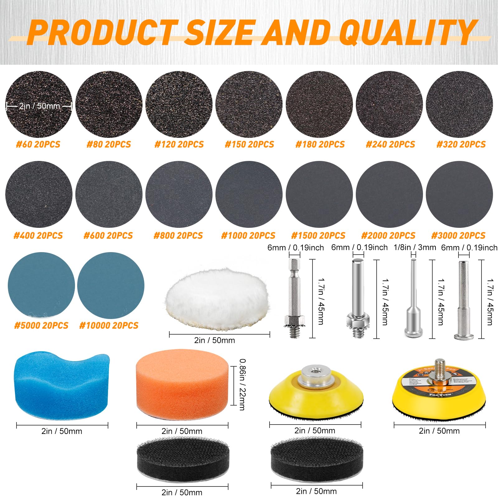 Pukamam 331pcs 50mm Wet Dry Hook and Loop Sanding Discs 60-10000 Grit Sandpaper for Drill Sanding Attachment Backing Pads Polishing Kit for Resin Wood Jewelry Metal - Image 2