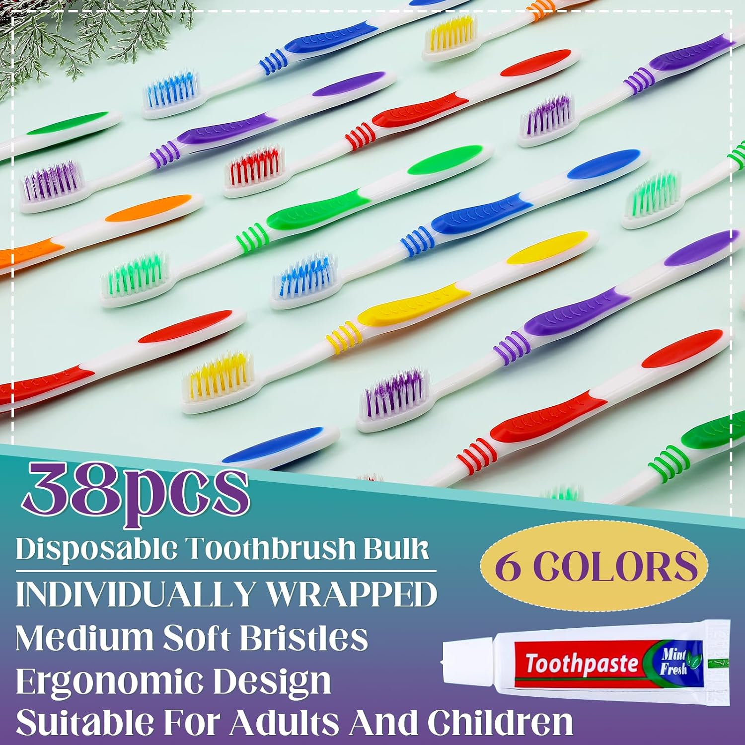 Disposable Toothbrush with Toothpaste 38 PCS, Travel Toothbrush and Toothpaste Bulk Set, Soft Bristle Individually Wrapped Toothbrushes Bulk for Kids, Adult. Suitable for Hotel, Travel, Home, Donated
