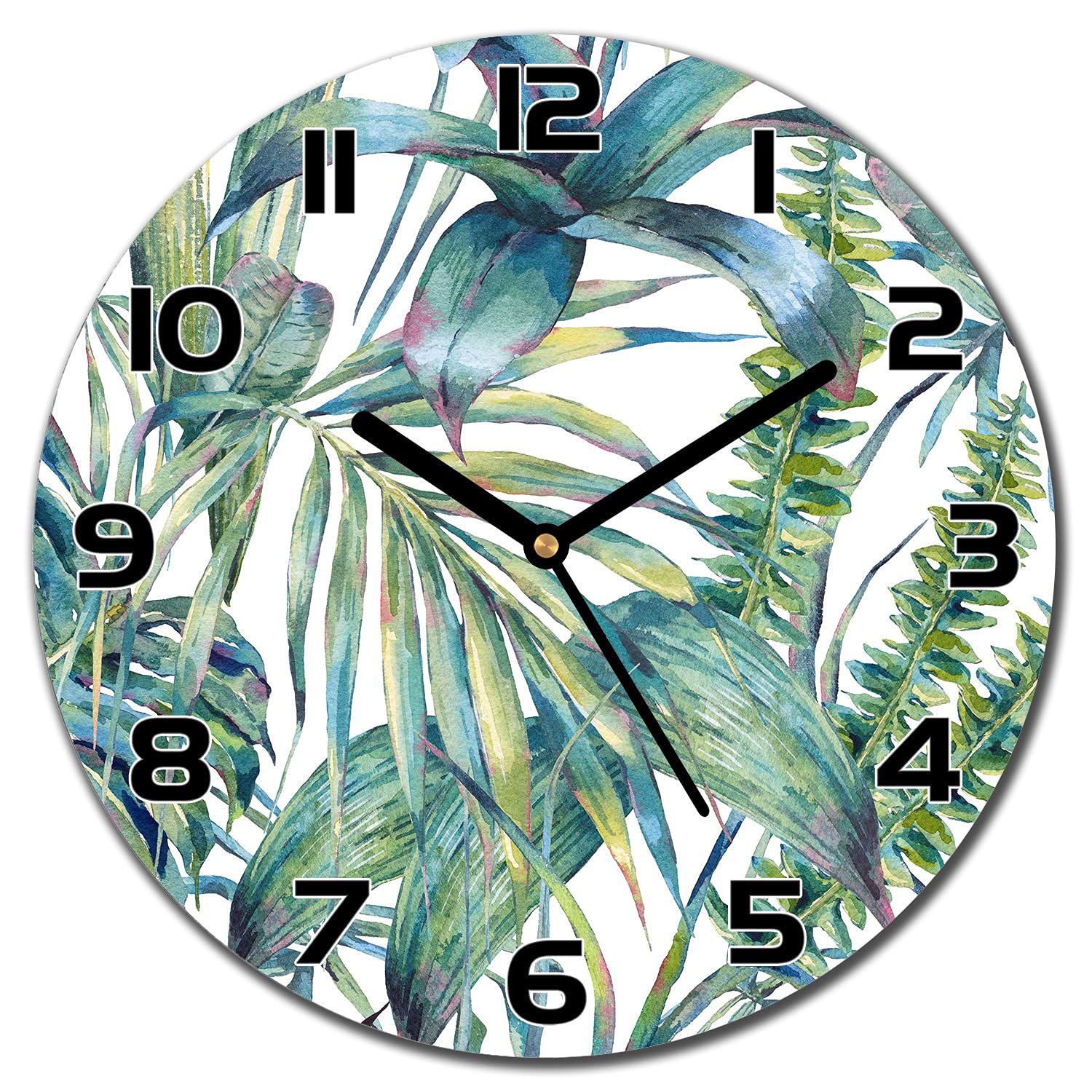 Horloge en verre de securite motif jungle tropicale design moderne