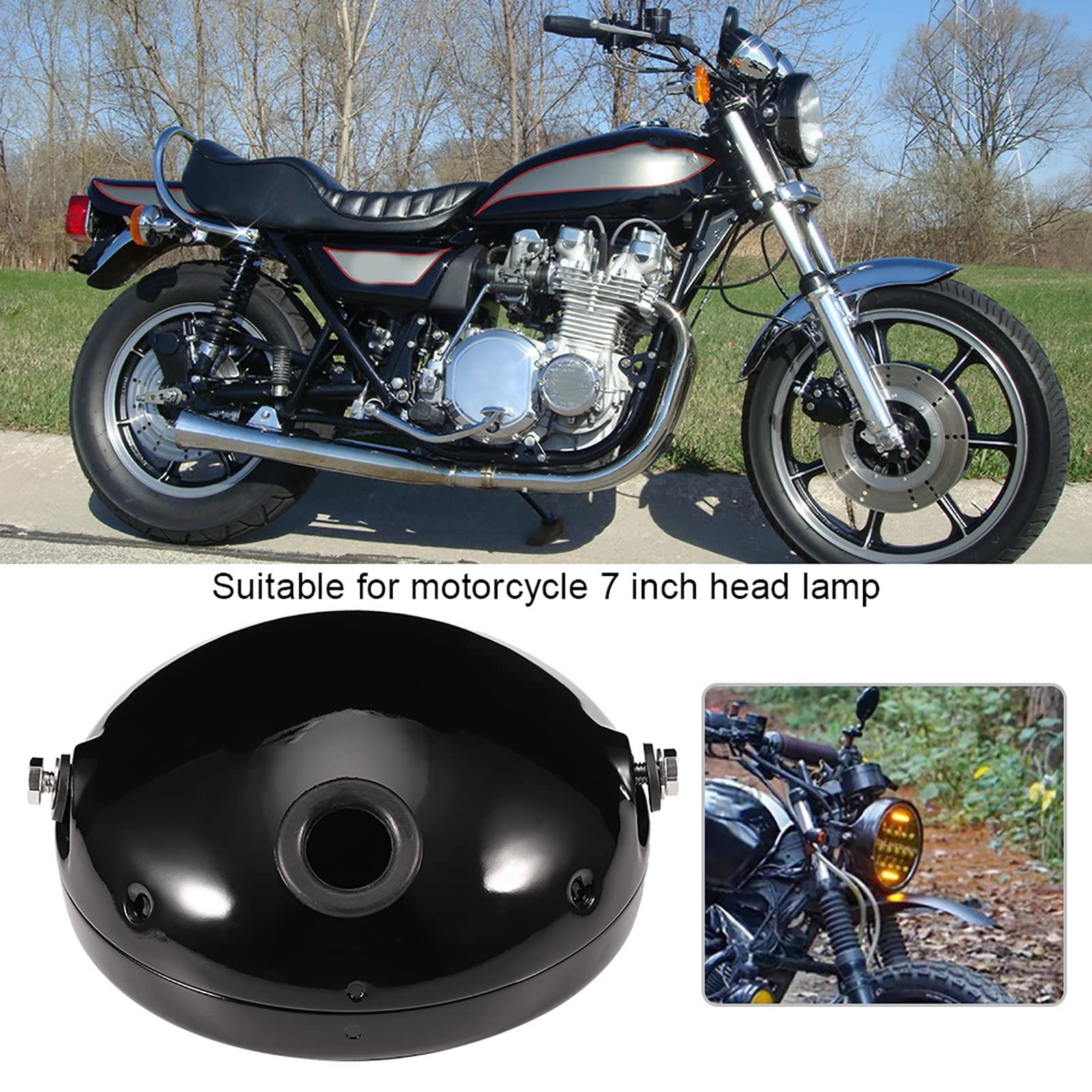 Custodia in ferro per faro anteriore a LED da 7 pollici per moto, copertura rotonda per faro anteriore di motocicletta, custodia resistente in metallo per faro con accessori di (Nera)