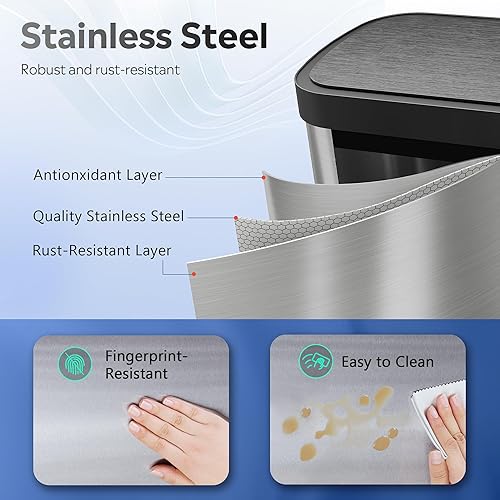 Miniatura 7 de WLIVE Bote de basura automático de 13 galones, con sensor de movimiento de gran capacidad de 50 litros, sin contacto con indicador LED, con acabado