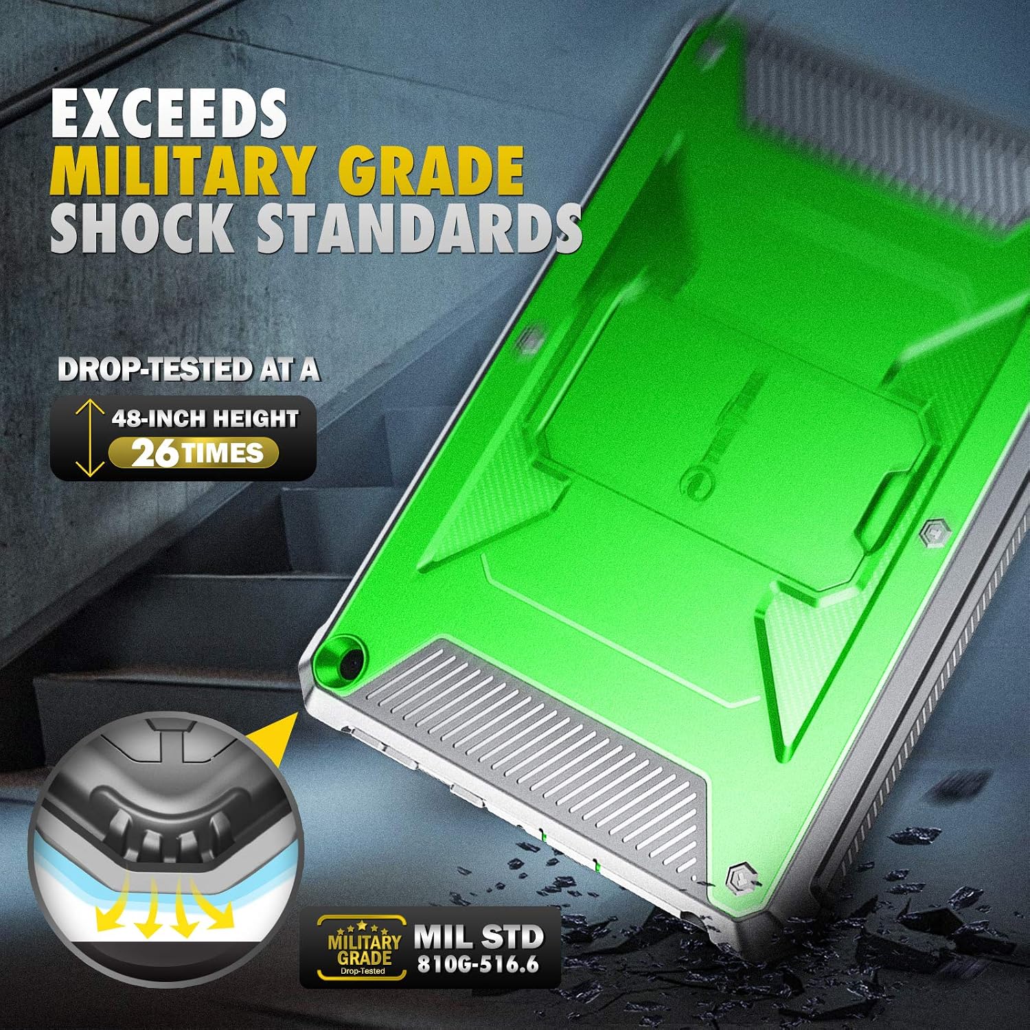Fintie Shockproof Case for All-New Fire HD 8 and Fire HD 8 Plus Tablet (10th Gen, 2020 Release), [Tuatara] Rugged Unibody Hybrid Bumper Kickstand Cover with Built-in Screen Protector, Green