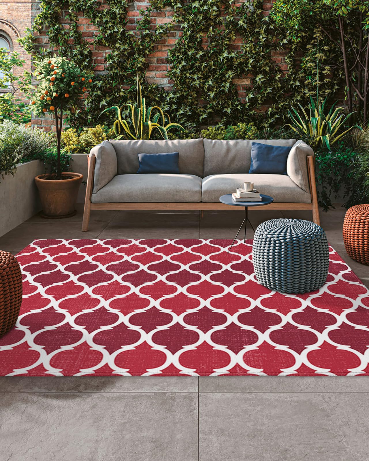 Amazon.com: 4x6ft Outdoor Rugs for Patio Classic Red Moroccan Tile