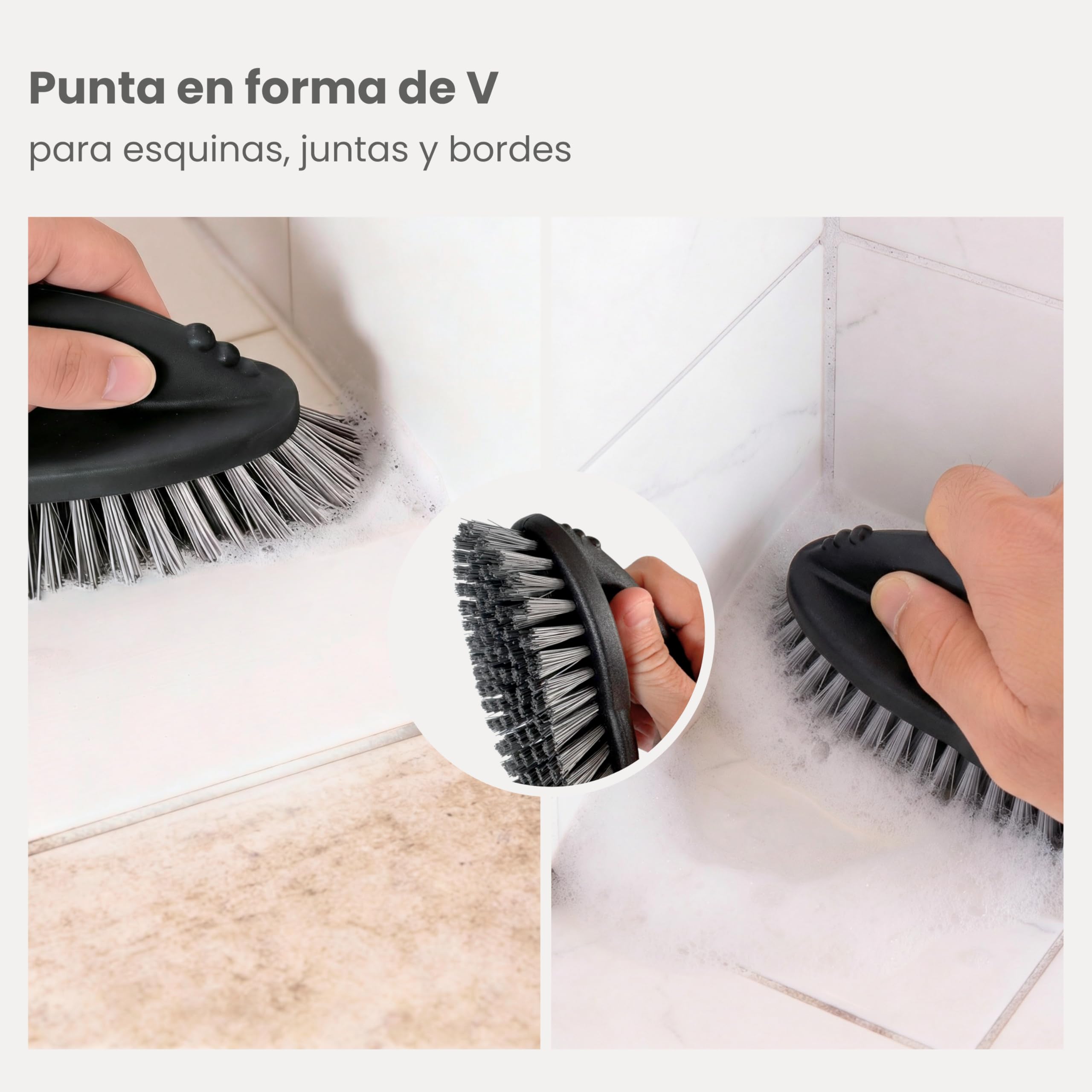 Vigar Paquete de 2 Cepillos Multifuncionales, Cerdas Duras y Resistentes, Cepillo para Fregar con Mango Ergonómico para Baño, Ducha, Bañera, Azulejos, Pared, 16x7x9cm, Negro