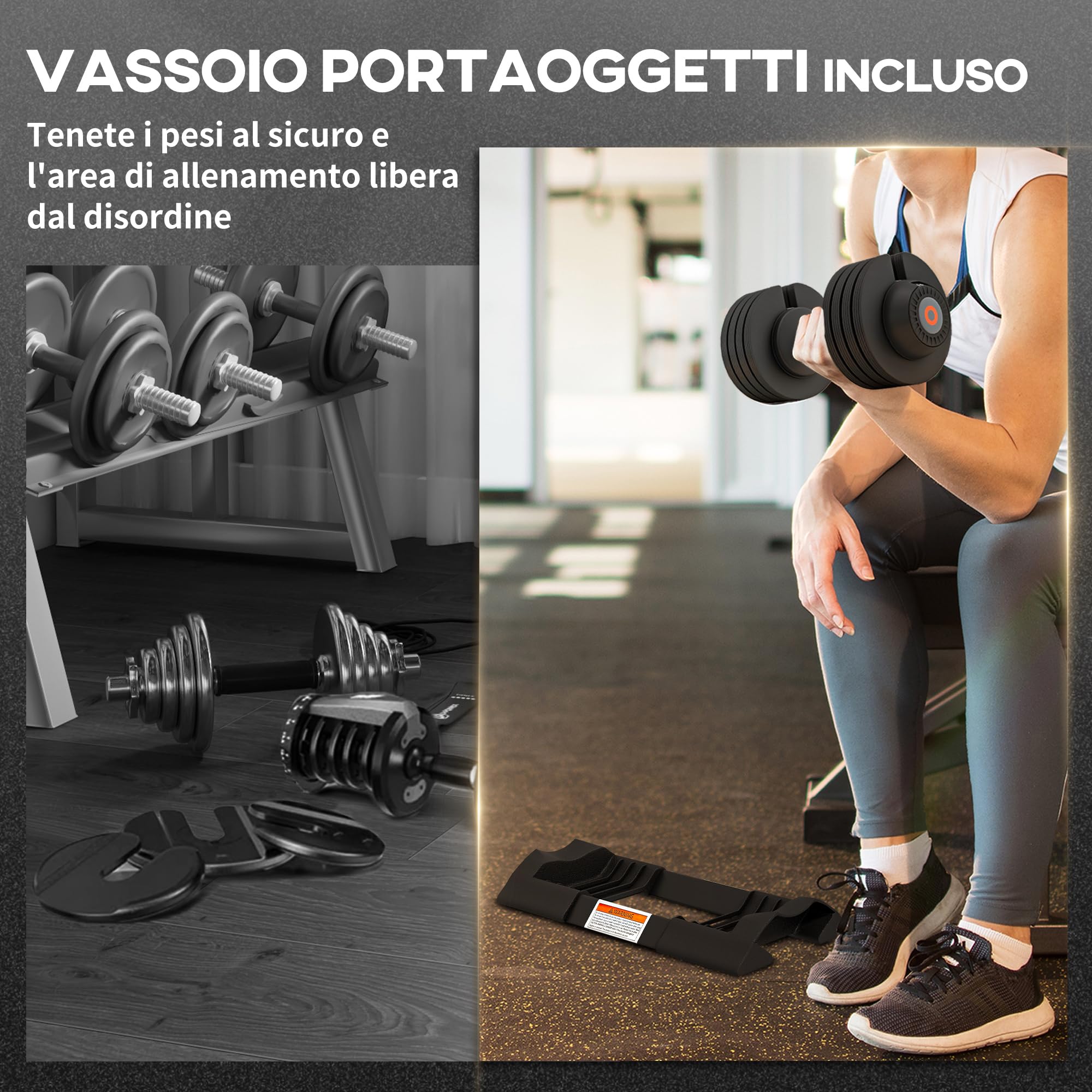 SPORTNOW Set Pesi Palestra, Set di Manubri Regolabili per Braccia con Base di Stoccaggio e Impugnatura Antiscivolo, Pesi Manubri, per Allenamento Fitness Casa e Palestra, Nero