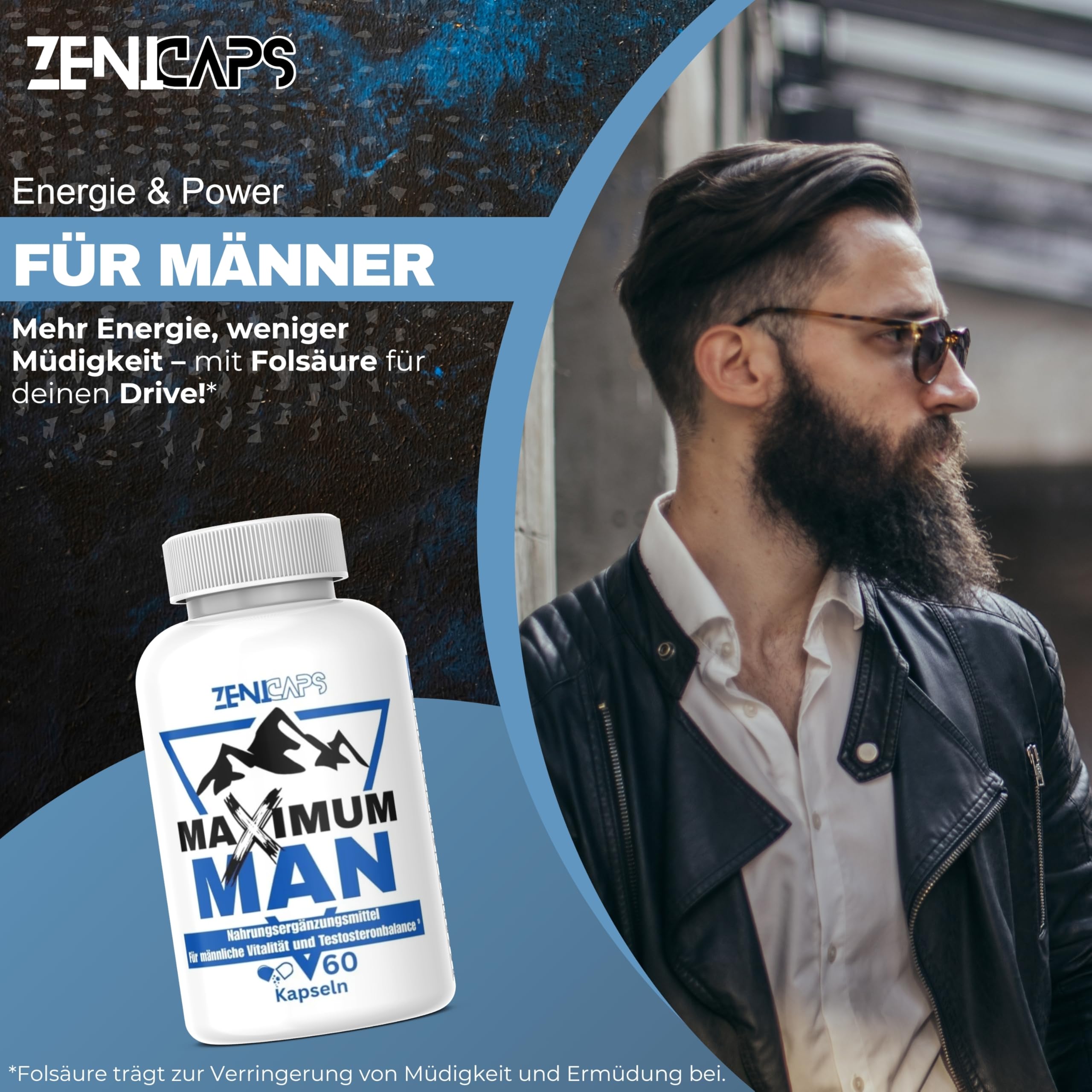 MAXIMUM MAN Original | Für aktive Männer – mit Zink für den Testosteronspiegel* | Einfache Anwendung | mit L-Arginin, Tribulus Terrestris, Maca, Ashwaganda