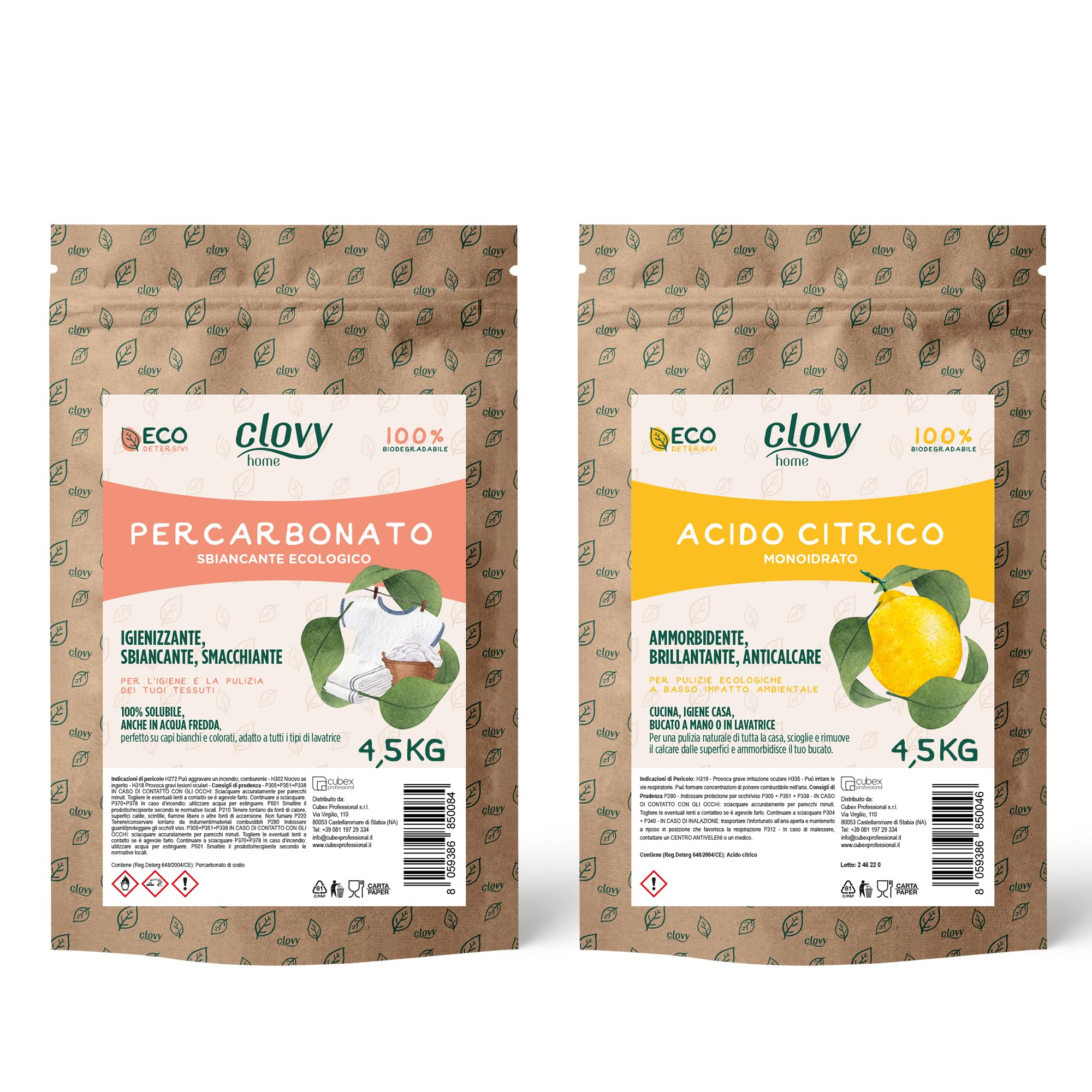 Kit Percarbonato di Sodio 4,5 kg + Acido Citrico 4,5 kg - Sbiancante Naturale, Ammorbidente - Confezionati in busta di carta Doypack “Apri e Chiudi” 100% Biodegradabile | Eco-Friendly e Made in Italy