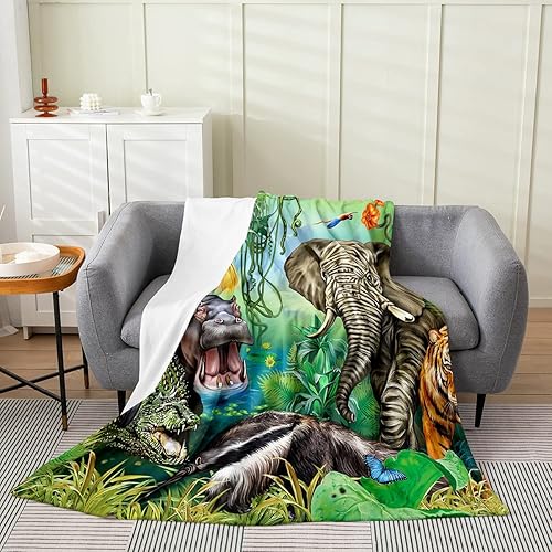 Manta de animales de la selva, tamaño individual de 60 x 80 pulgadas, manta de cocodrilo, hipopótamo, elefante, tigre para niños y niñas, manta de disponible en Yaxa Peru