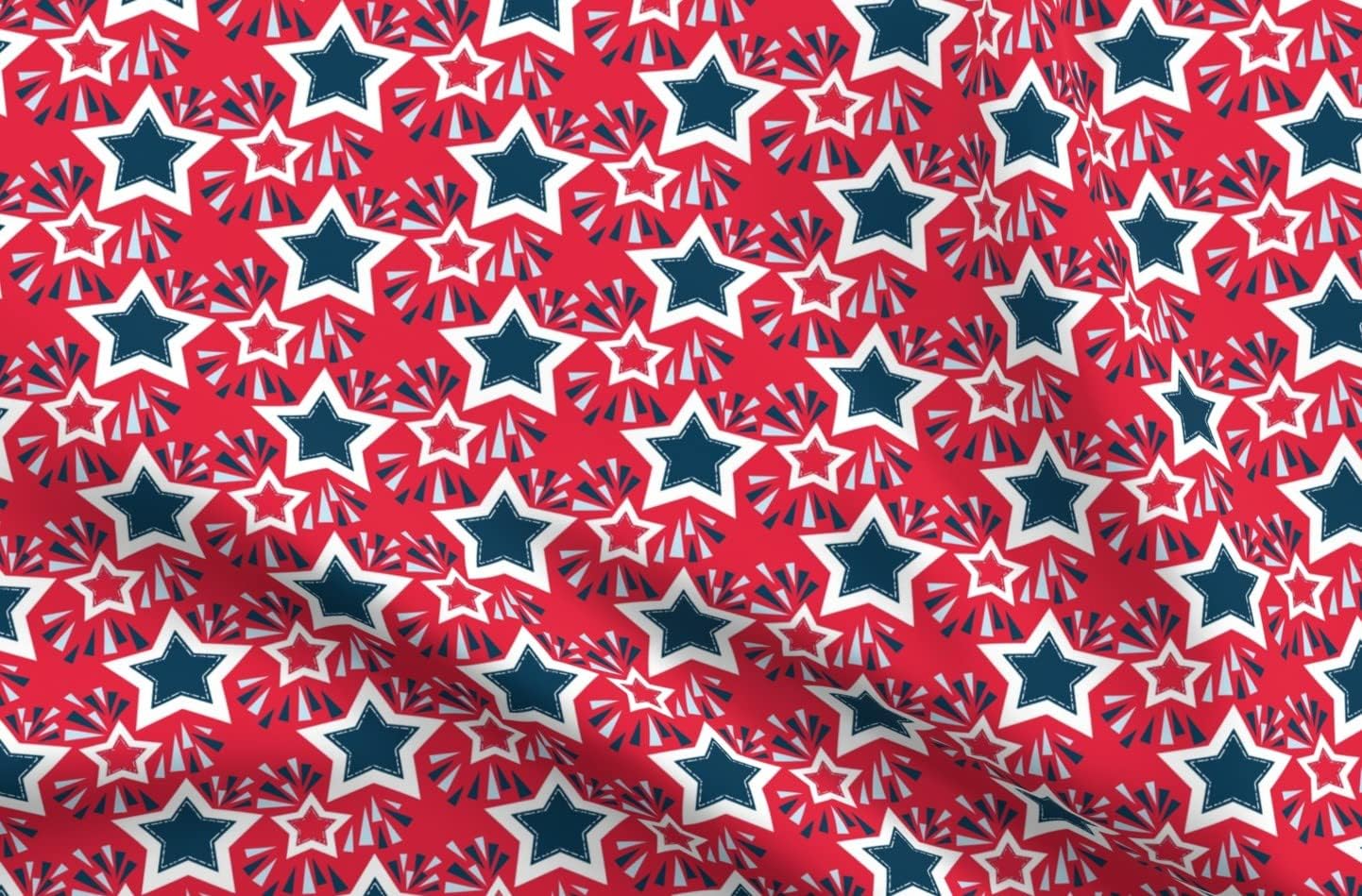 Spoonflower Fabric - Stars Fireworks 4Th of July Red White Blue Print Independence Day Printed on Organic Cotton Sateen Fabric by The Yard - Sewing Quilting Apparel Home Decor
