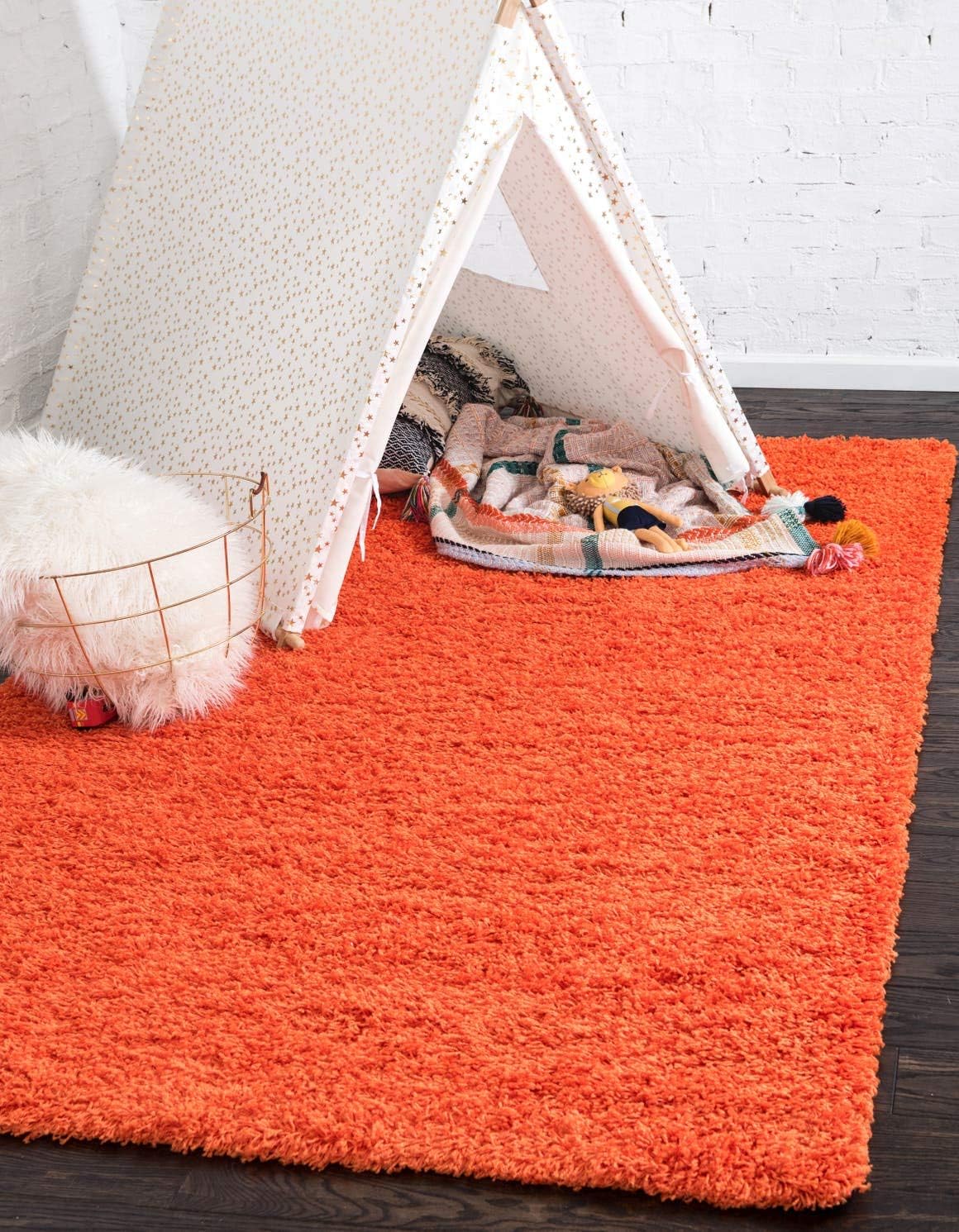 Unique Loom Shag Area Rug 9x12 Tiger Orange
