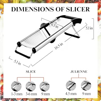 Groa Adjustable Mandoline Slicer for Kitchen French Fry Cutter, Potato Slicer Vegetable Slicer Tomato Slicer in Kitchen Essentials with Resistant Gloves- Stainless Steel Mandolin vegetable cutter