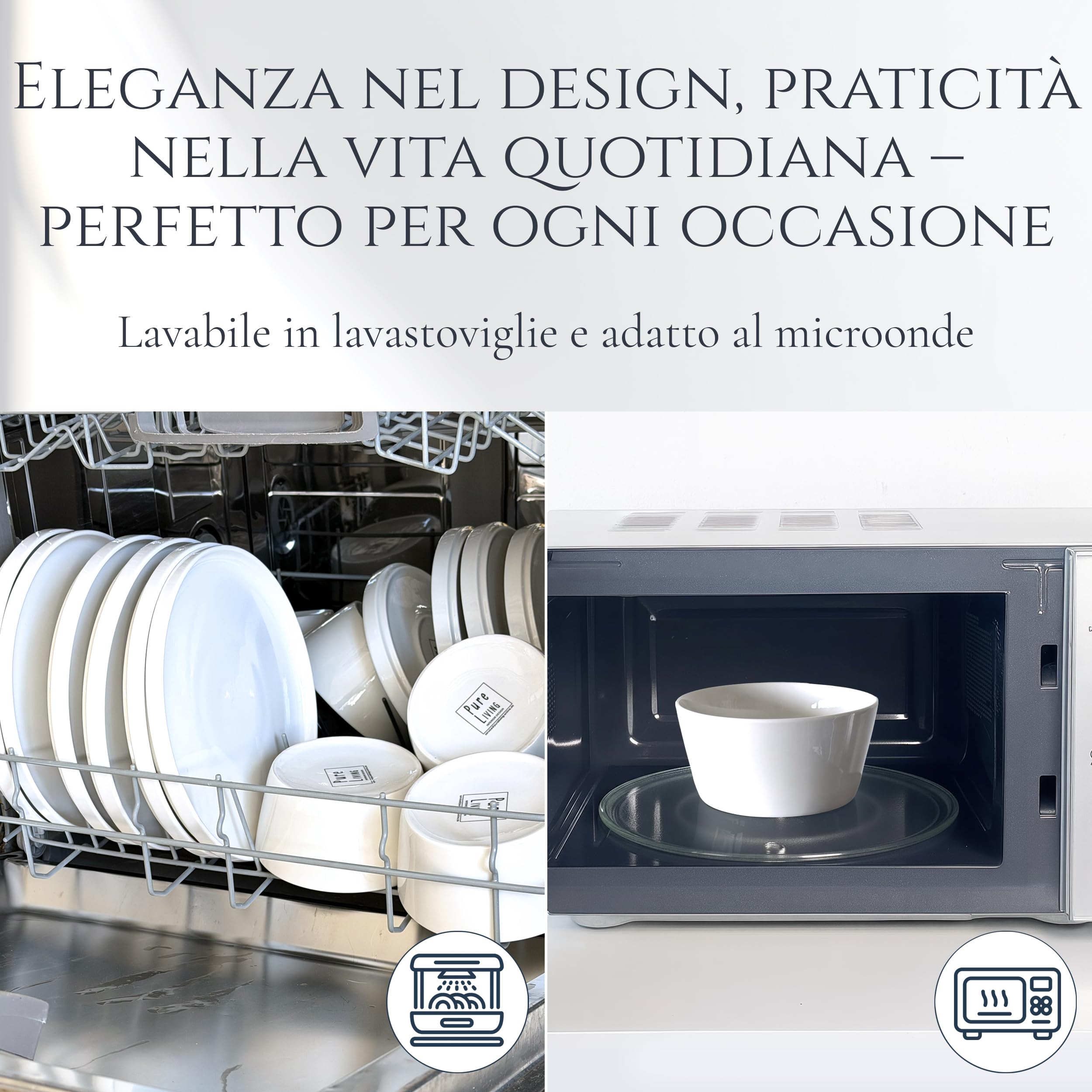 Porcelanowy zestaw naczyń dla 6 osób, Crystal 18-częściowy Zwycięzca testu, fajny zestaw naczyń z czystej porcelany, zestaw naczyń i talerzy dla 6 osób, zestaw naczyń Pure Living w kolorze białym