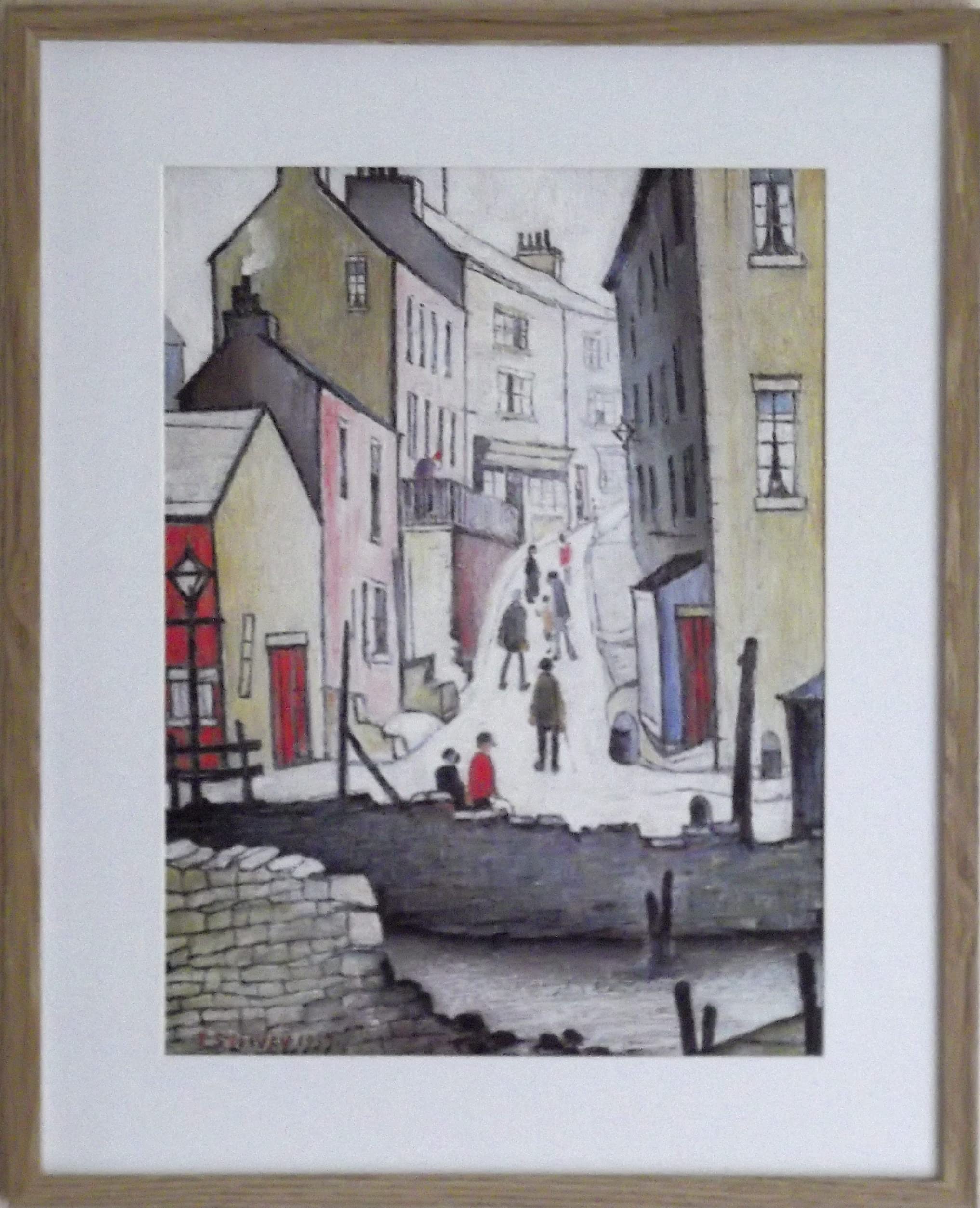 Stateoftheart-Uk Light Oak Finish Frame With Mount And Large Image Authentic L S Lowry Print - Old Town River Scene - 21 X 17Inch Sustainable Wood Frame - Textured Image In An Art Mount