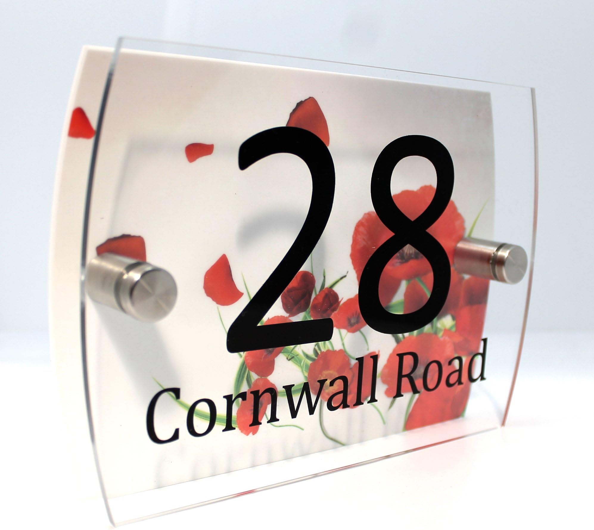 CS PrintingRed Roses Personalised House Number Plaque Glass Effect Acrylic Sign Door Plate Wall Display 2 Part Branded Acrylic (Red Rose)