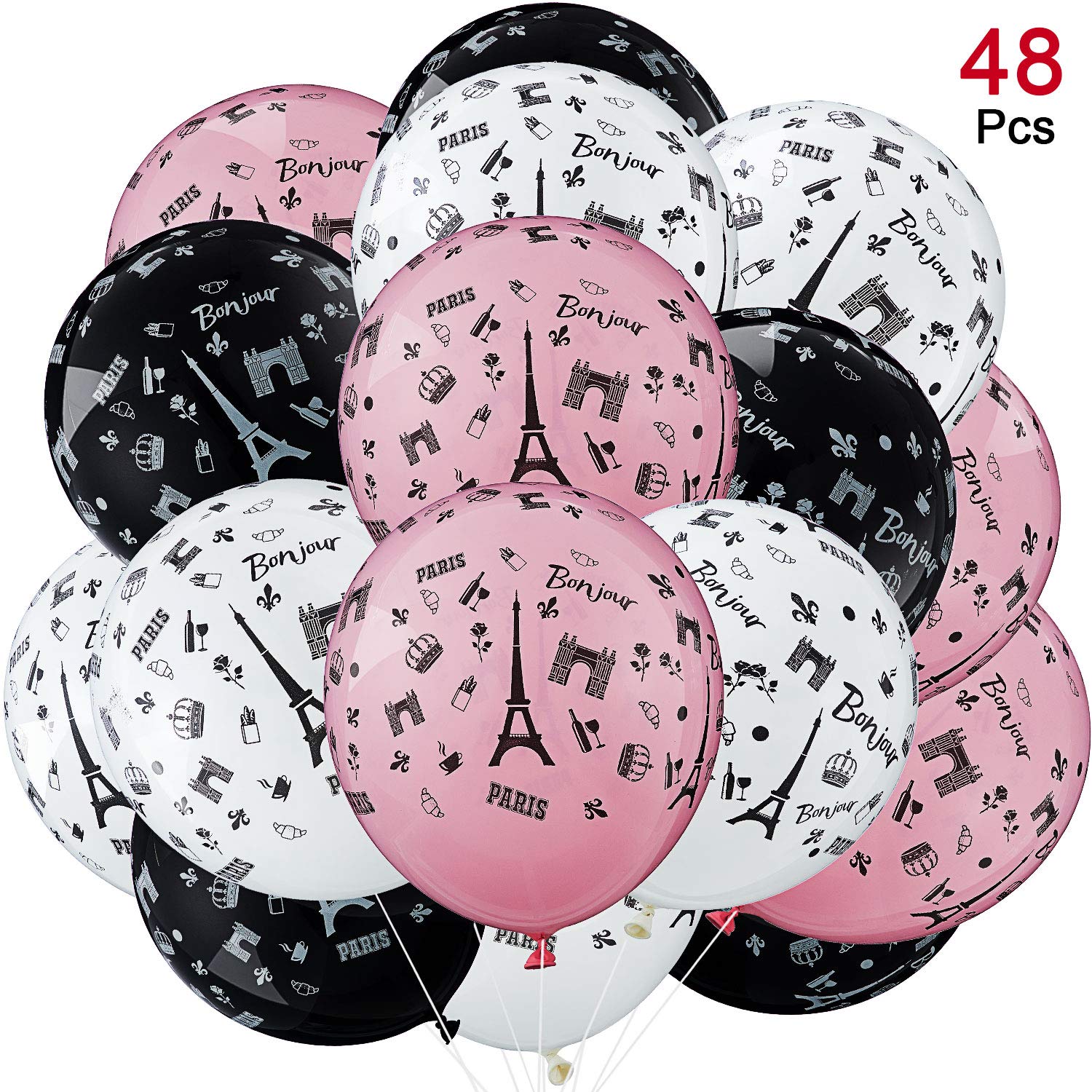 48 Pieces Paris Balloons Day in Paris Balloons Eiffel Tower Latex Balloons Paris Theme Valentine's Day Balloons for Paris Party Decoration, 12 Inches
