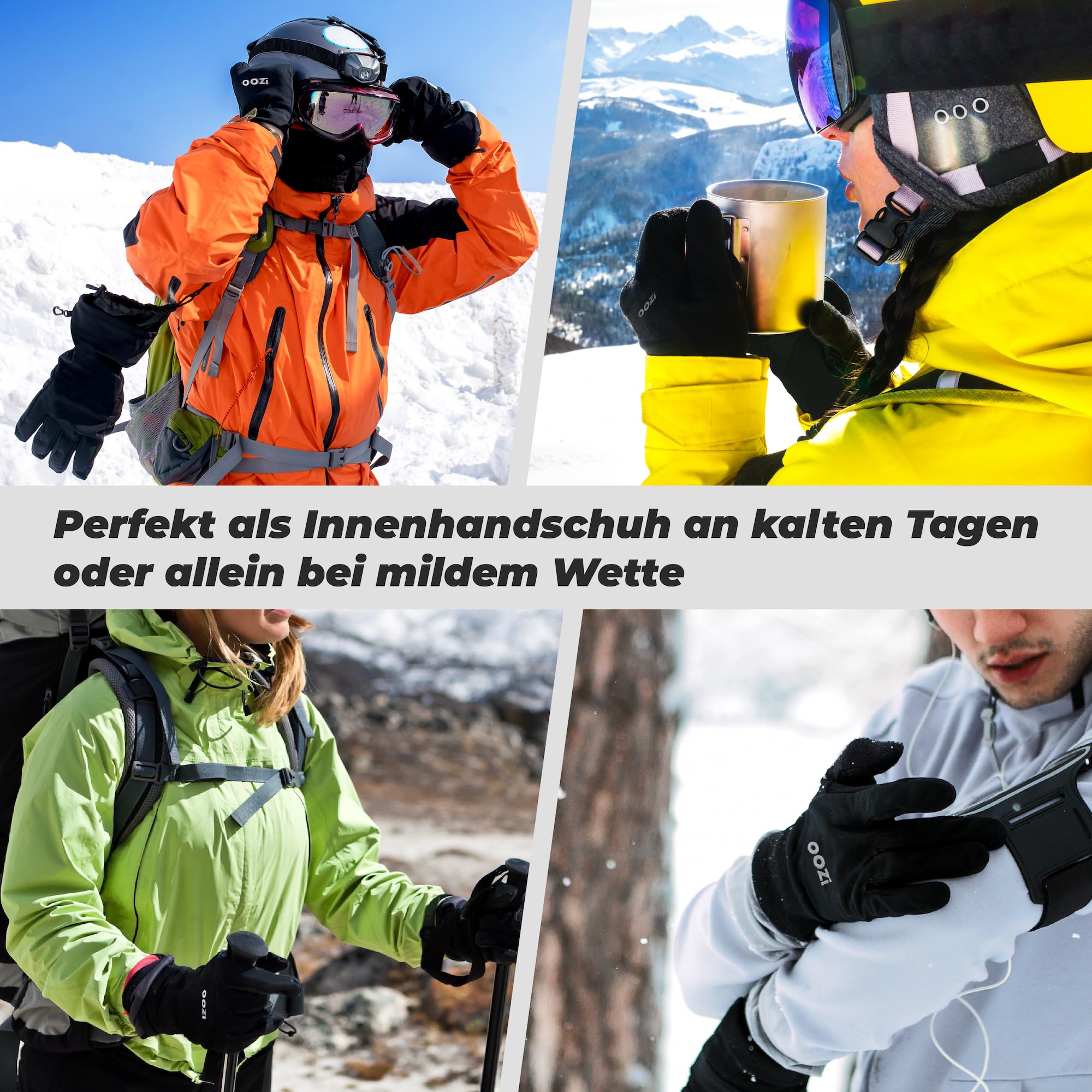 OOZi Guantes de invierno para hombre y mujer, guantes térmicos para pantalla táctil, resistentes al viento, forro de peso medio para correr, ciclismo, conducción, senderismo