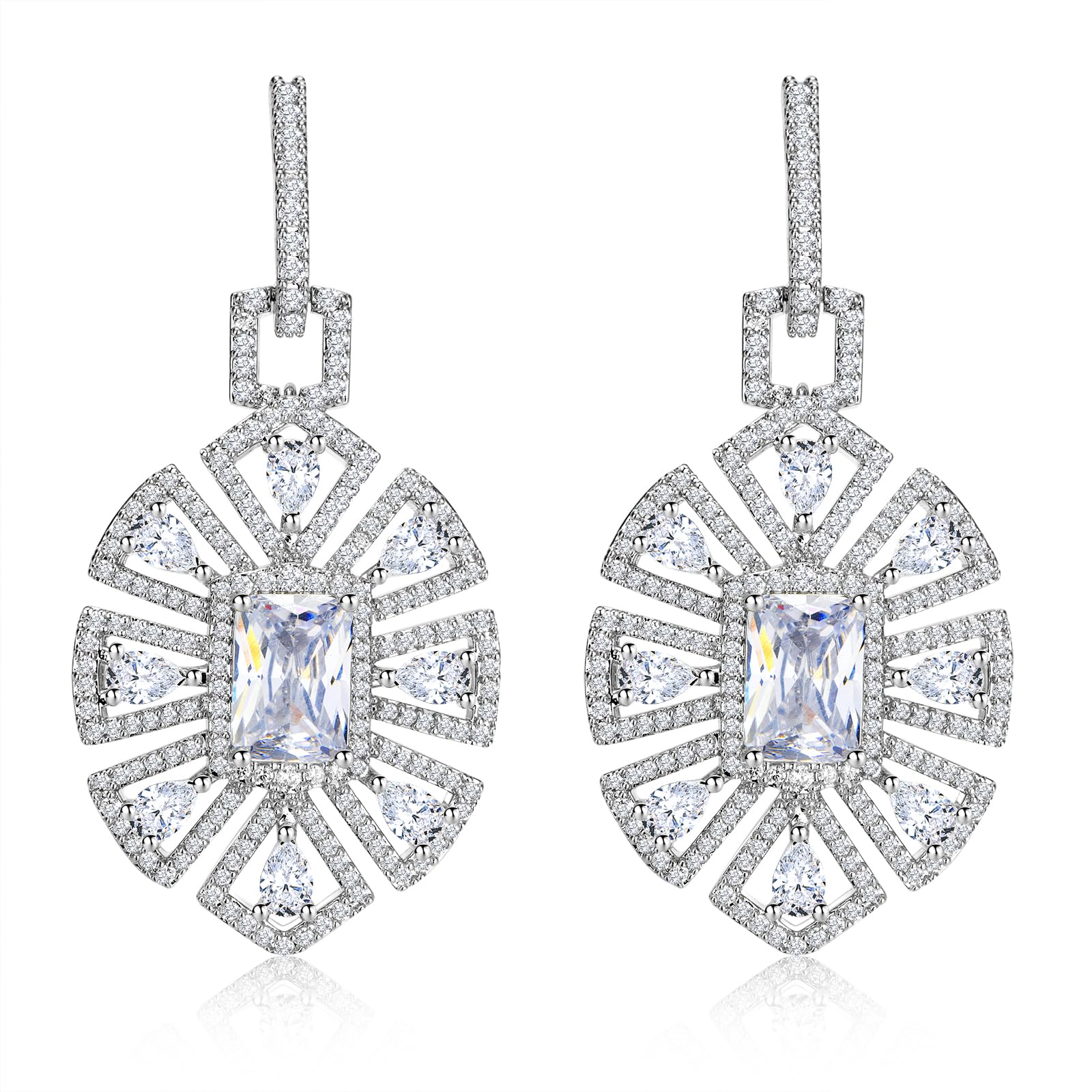 S925 Sterling Silver posts Colorful Geometric Crystal dangle drop Earrings for Women Cubic Zirconia Hypoallergenic Dangling Earrings Fashion Jewelry