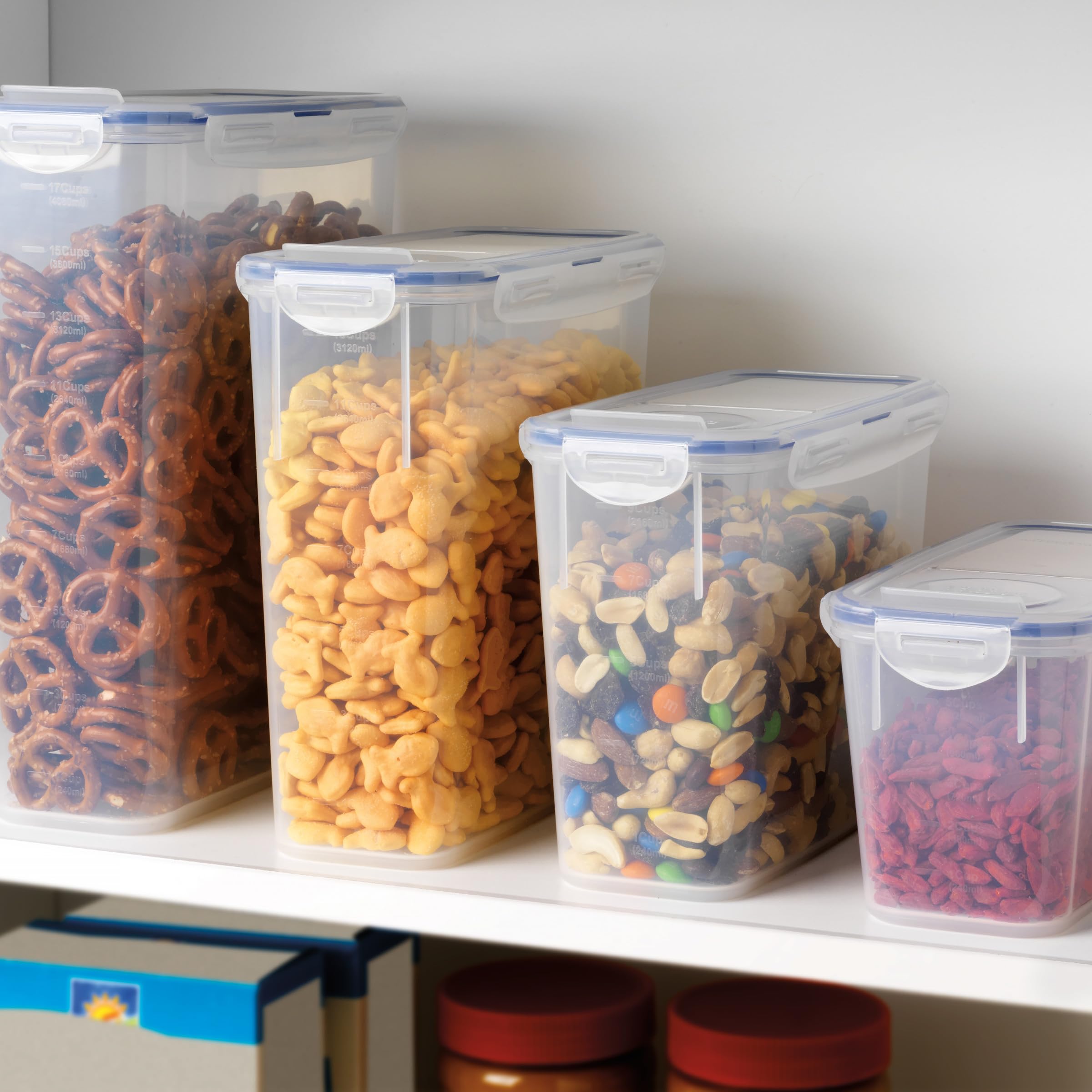 LOCK & LOCK - Contenedor de almacenamiento de alimentos para despensa, rectangular, sin BPA, apto para lavavajillas, juego de 4 piezas (varios tamaños), transparente