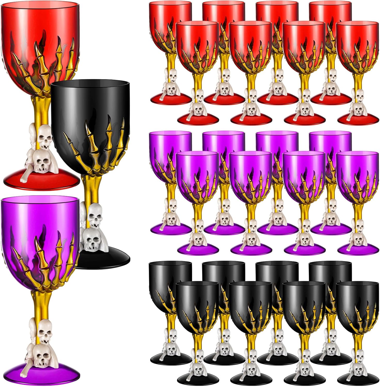 Sliner 24 Pcs Halloween Goblets Skull Wine 10 oz Claw Chalices Medieval Gothic 3D Skull Plastic Goblets Skeleton Hand Drinking Cup for Creepy Spooky Halloween Decorations Party Favor Bar KTV Gold Hand, 24