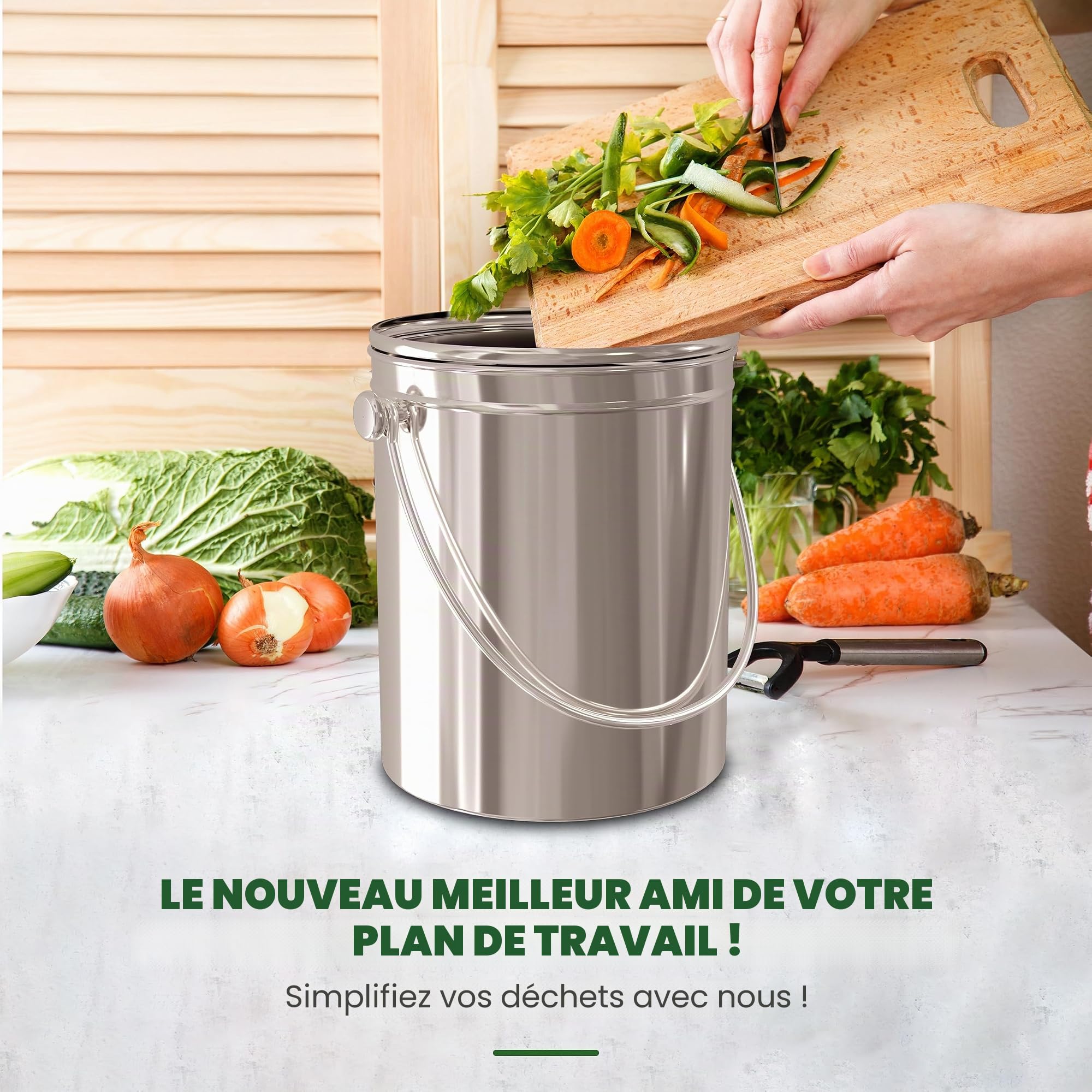 Poubelle à Compost en Acier Inoxydable de qualité supérieure, avec Filtre à Charbon Inclus Utopia Kitchen