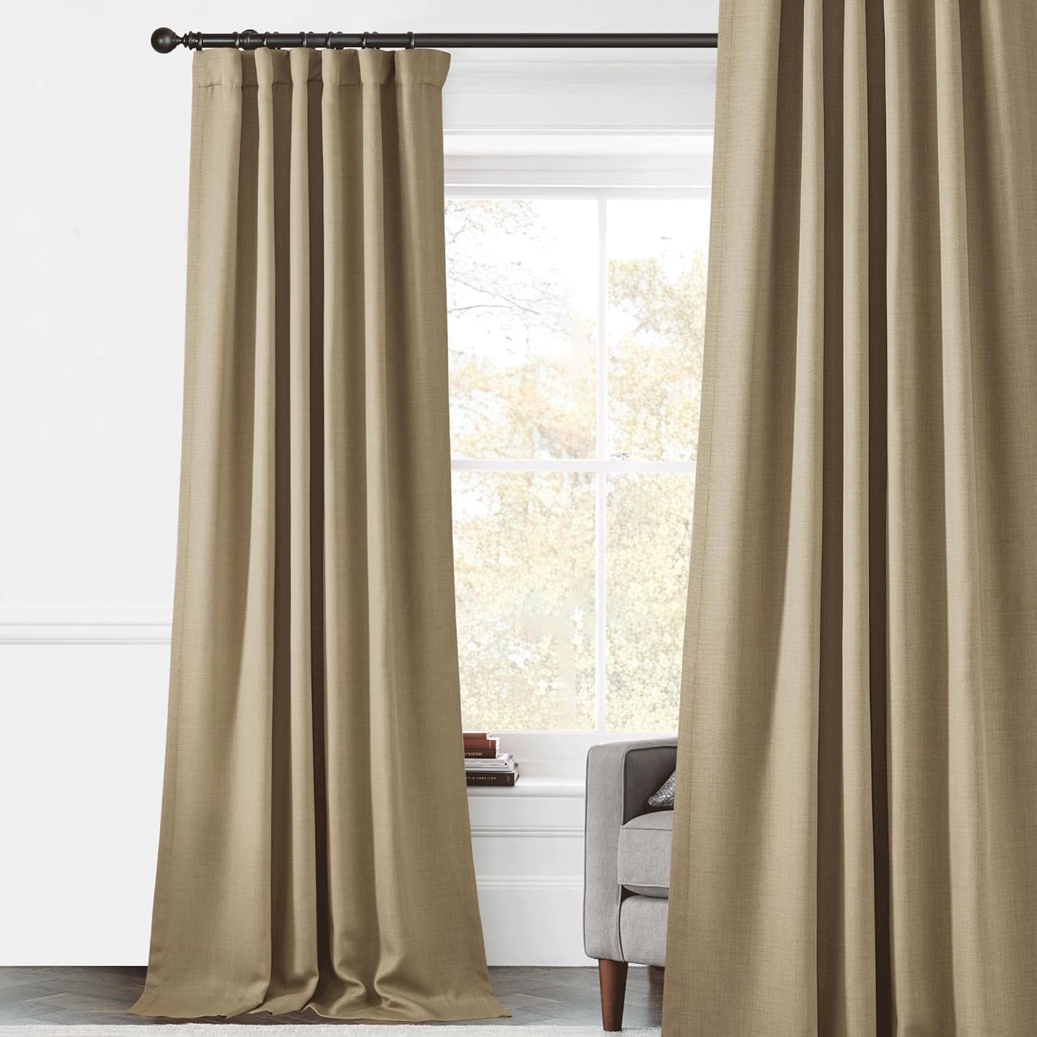 StangH 100% Blackout Curtains 84 inches Long, Two-Layer Faux Linen Textured Thermal Insulated Curtains for Bedroom, Back Tab Thick Noise Reducing Drapes for Laundry, Wheat, W50xL84, 1 Panel 50\"W x 84\"L (Pack of 1) Two Layer - Wheat